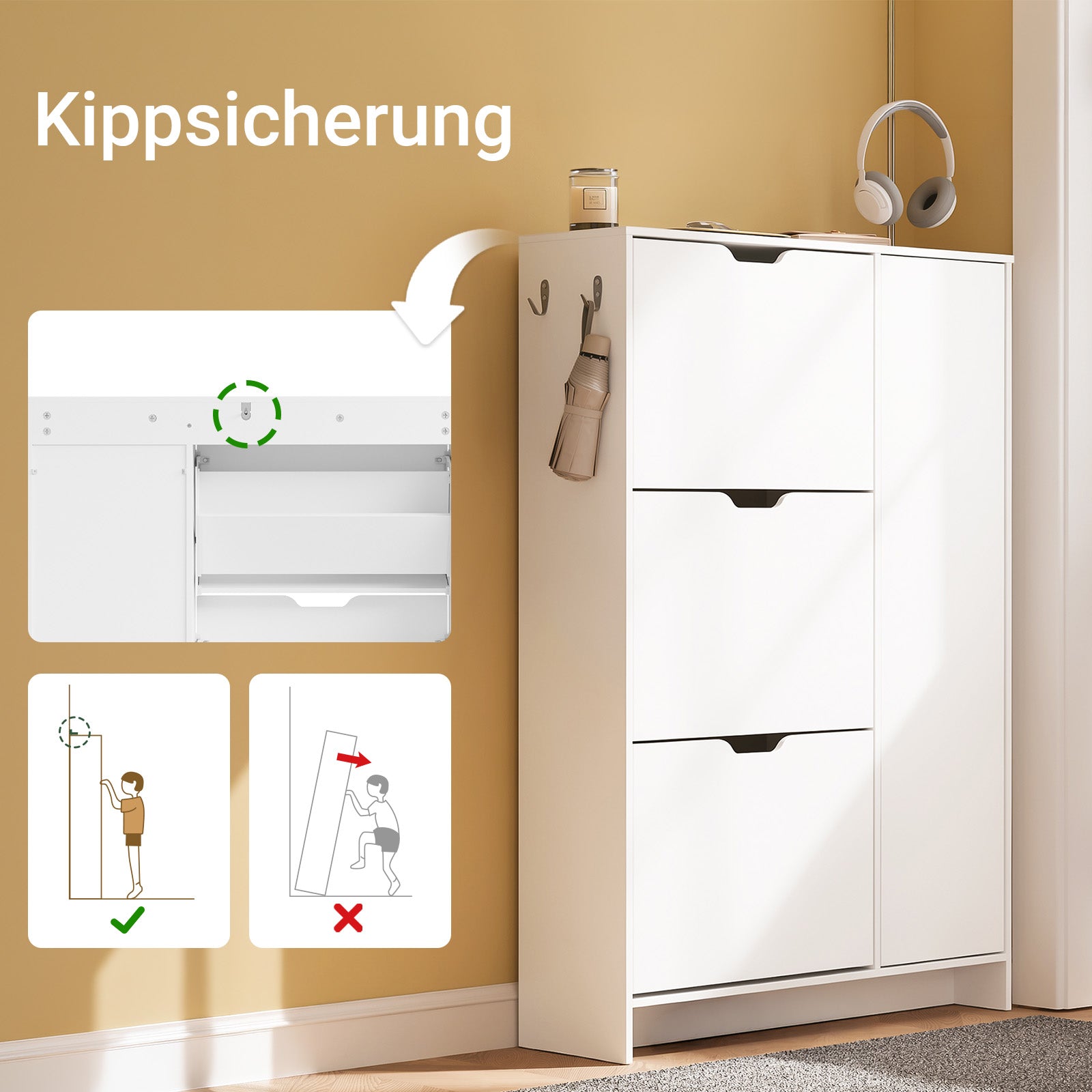 SoBuy Schuhschrank Weiß Klappschrank für 12 Paar Schuhe + 3 Seitenfächer FSR220-W
