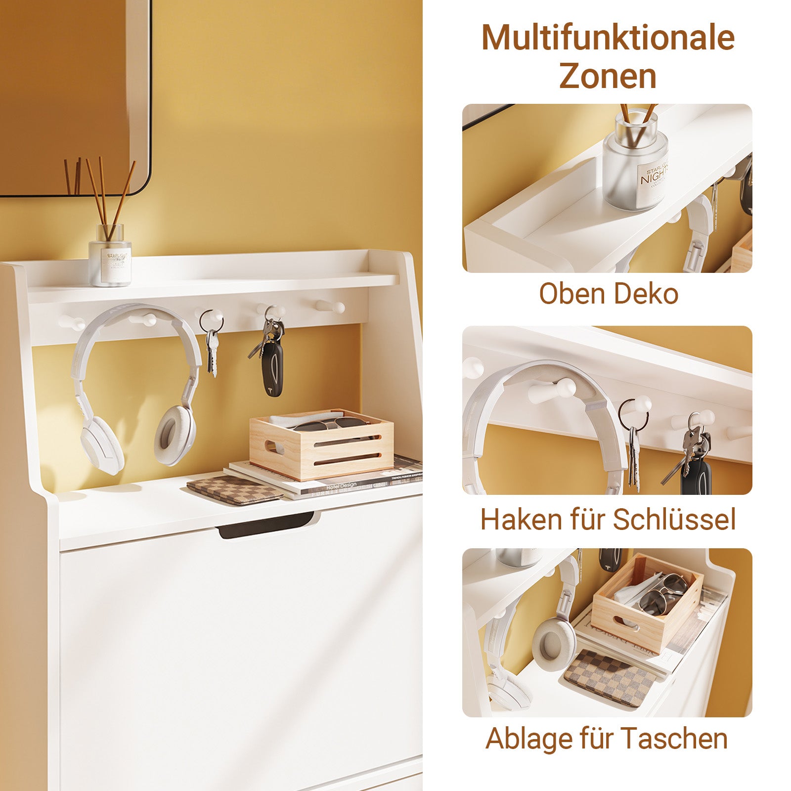 SoBuy Schuhschrank Weiß 2 Türen mit Haken und offener Oberseite 60x19x119 cm 30 kg FSR221-W