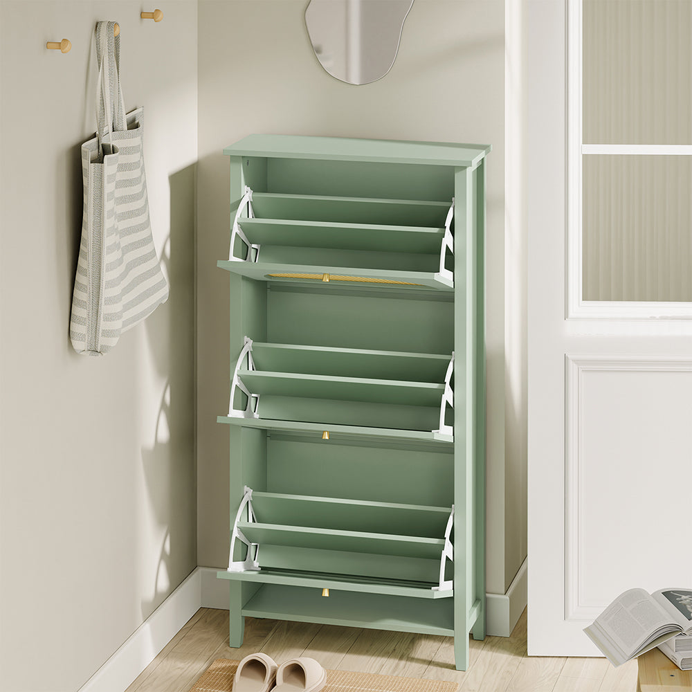 SoBuy | Flurschränke | Schuhschrank schmal hoch mit 3 Klapptüren | Green | FSR222-GR