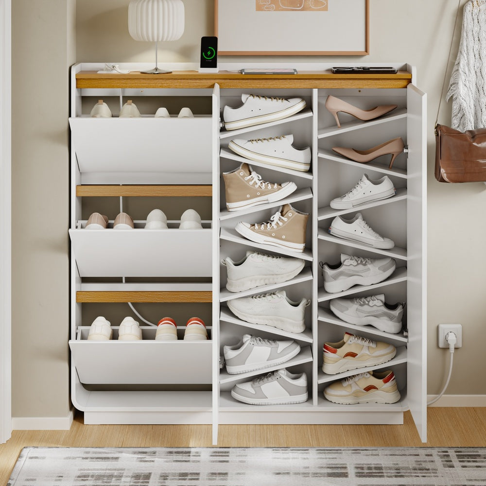 SoBuy Schuhschrank Schmal – 15 cm Tief, mit Steckdose für Flur FSR229-E-WN