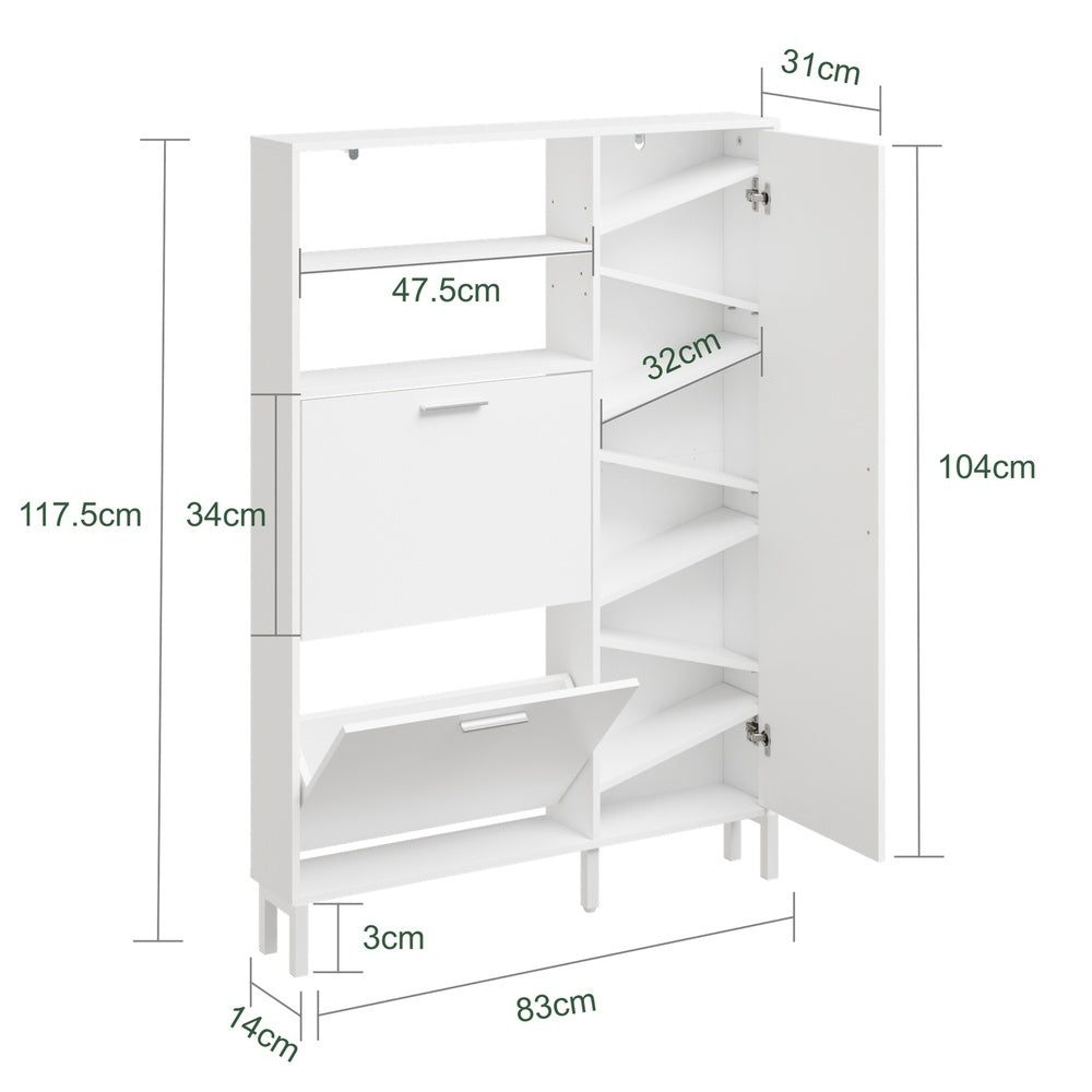 SoBuy | Schuhkipper | Schuhkipper schmal in Weiß | Weiß | 83×14×117.5 cm | FSR230-W
