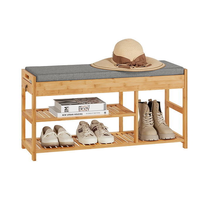 SoBuy Schuhbank Sitzbank mit Schuhregal 90cm Bambus FSR47-N –