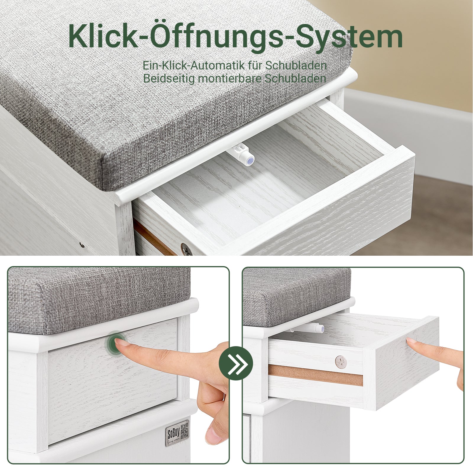 SoBuy | Schuhbank | mit Sitzfläche | und 2 Klappen | Weiß Vintage | FSR64-WG