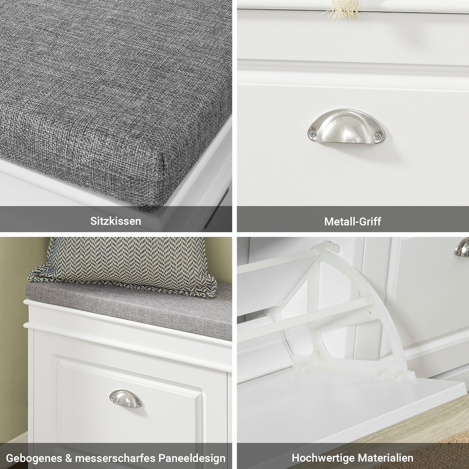 SoBuy | Schuhkipper | Schuhbank mit Schuhfach | Landhausstil Weiß | FSR64-W