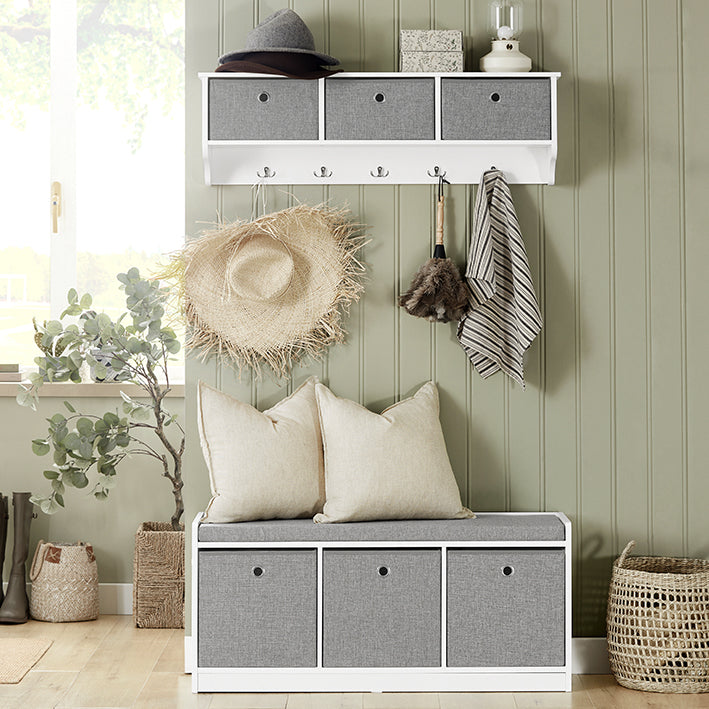 SoBuy | Sitzkommode | Schuhtruhe | Sitzbank | Weiß-Grau | FSR65-DG