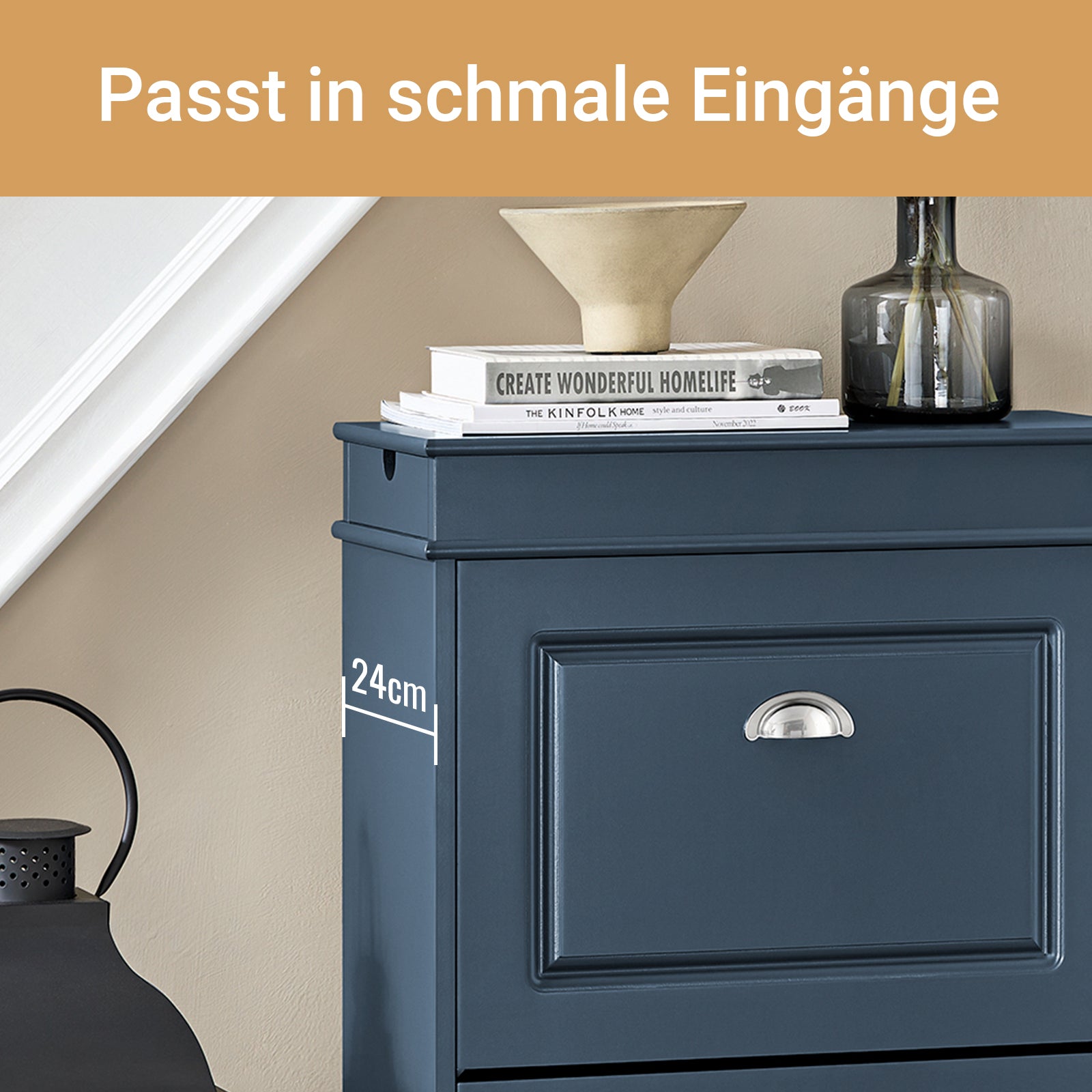 SoBuy | Schuhkipper | Schuhschrank mit 2 Klappen | Schuhkommode Blau | FSR78-B