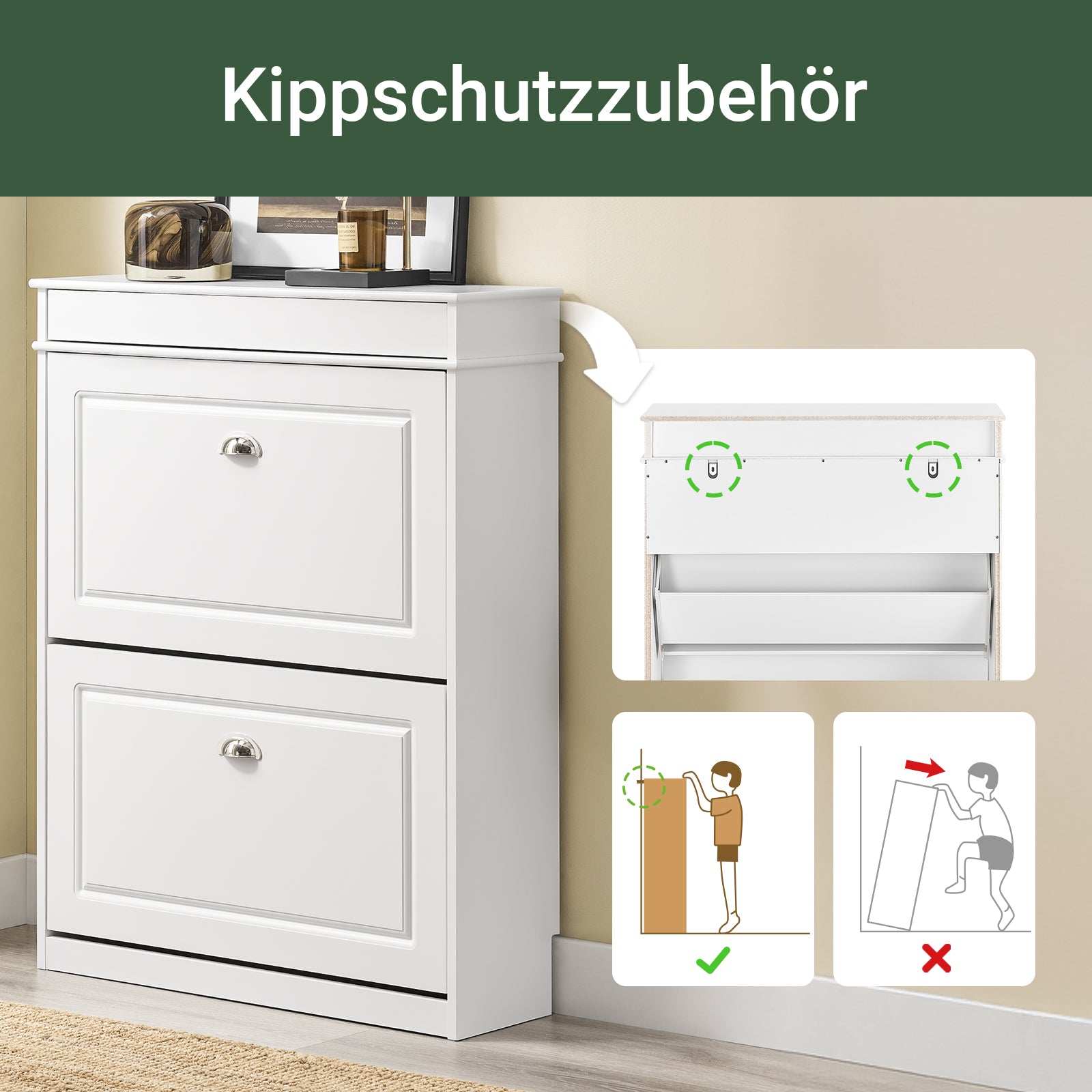 SoBuy | Schuhkipper | Schuhschrank mit 2 Klappen | Schuhkommode Weiß | FSR78-L-W