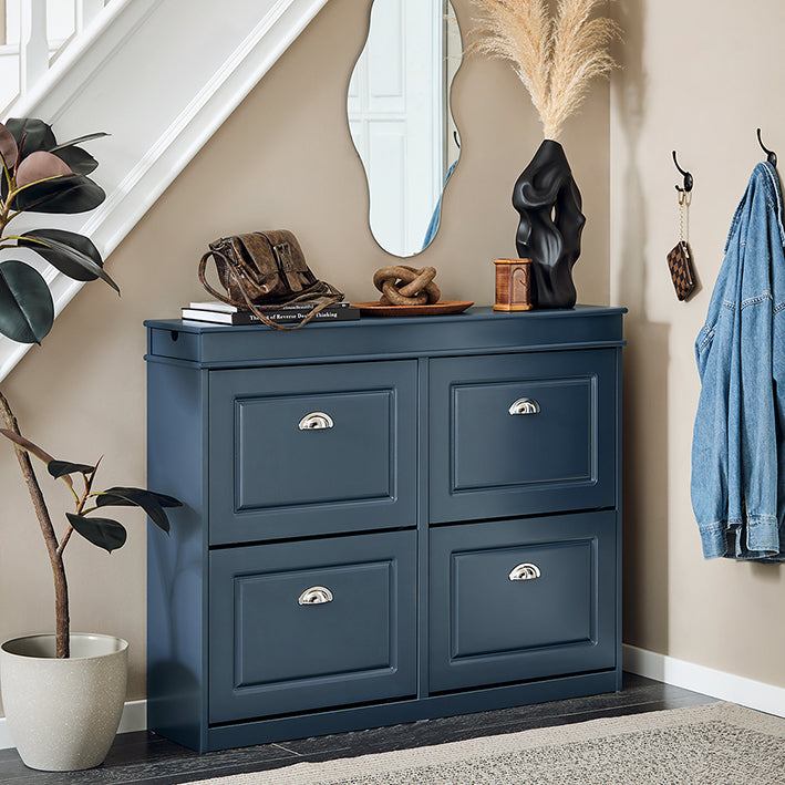 SoBuy | Schuhkipper | Schuhschrank mit 4 Klappen | Schuhkommode Blau | FSR79-B