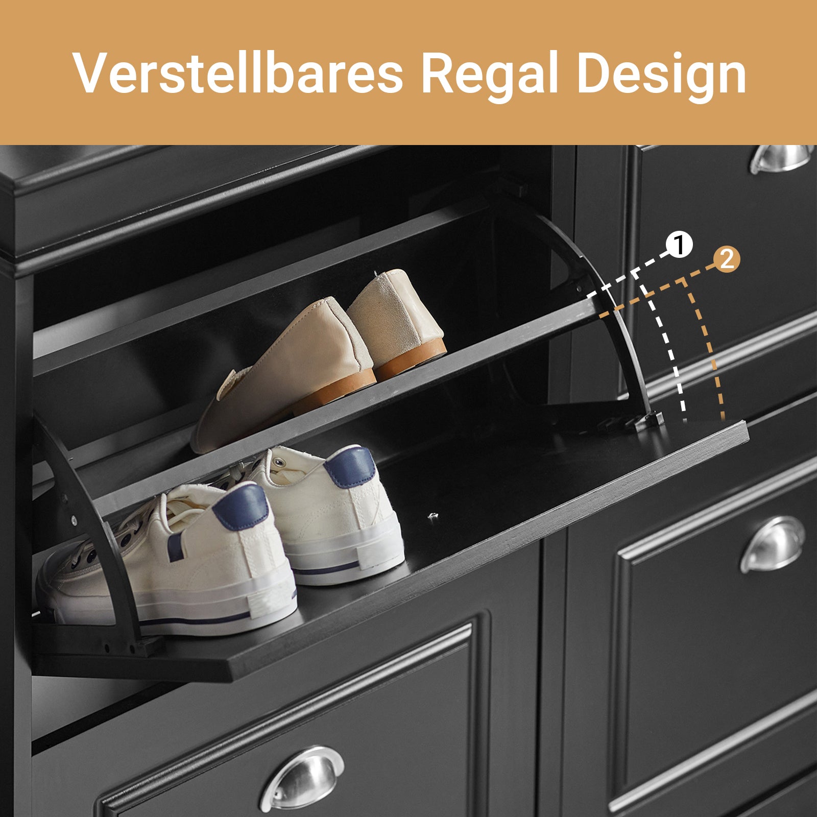 SoBuy | Schuhkipper | Schuhschrank mit 4 Klappen | Schuhkommode Schwarz | FSR79-SCH