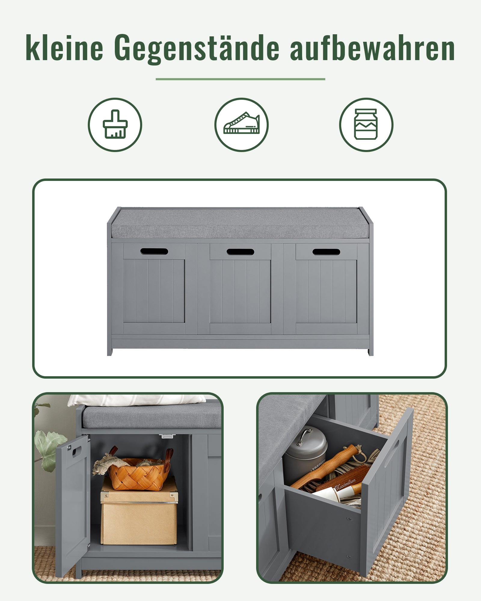 SoBuy | Sitzkommode | Schuhtruhe | Sitzbank | Grau | FSR80-SG
