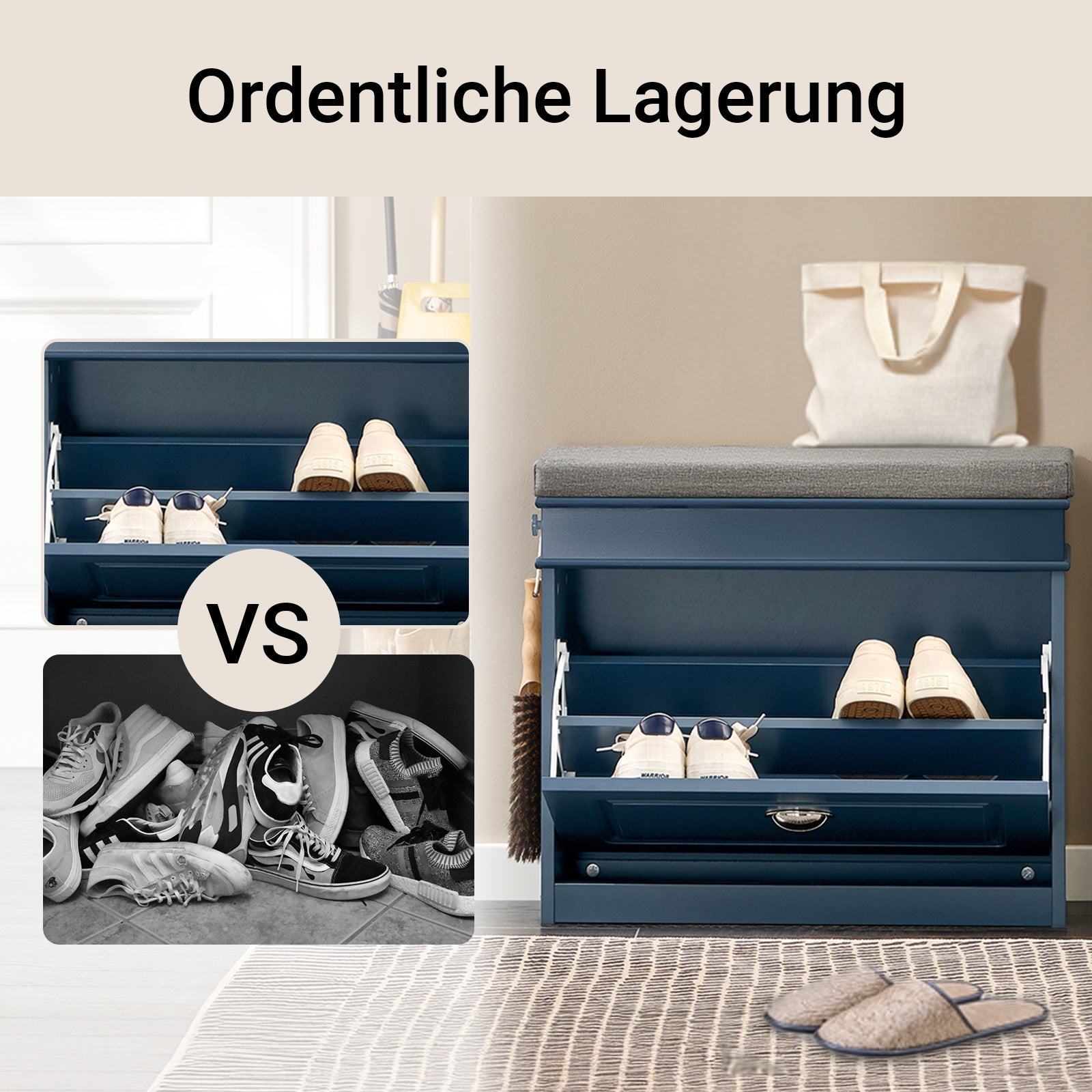 SoBuy | Schuhkipper | Schuhbank | Sitzbank | Schuhkommode | Schuhschrank Blau | FSR82-K-B