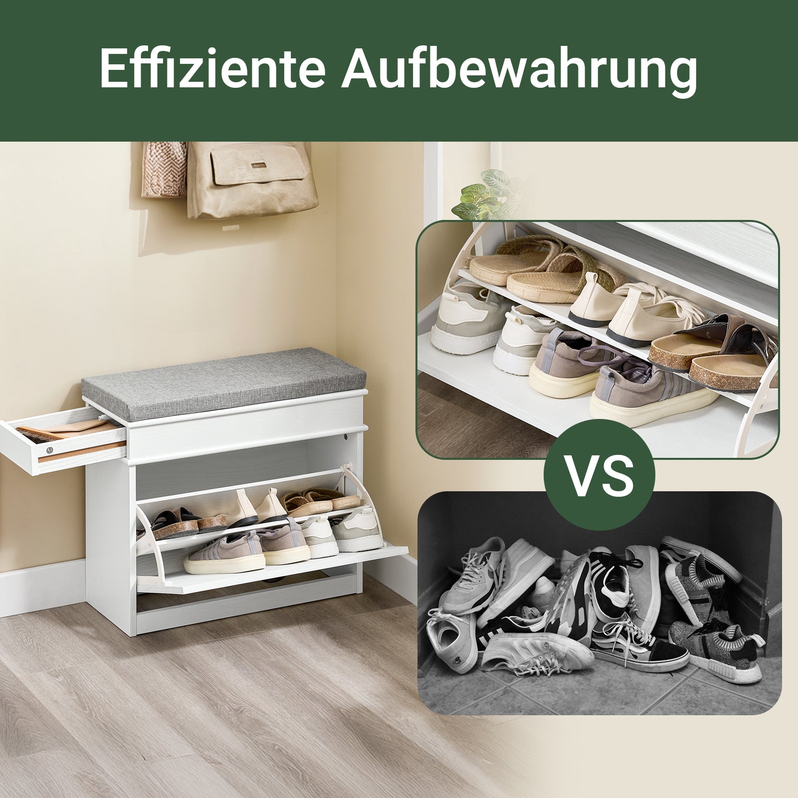 SoBuy | Schuhkipper | Schuhbank mit Klappe | Schuhschrank Weiß Vintage | FSR82-K-WG