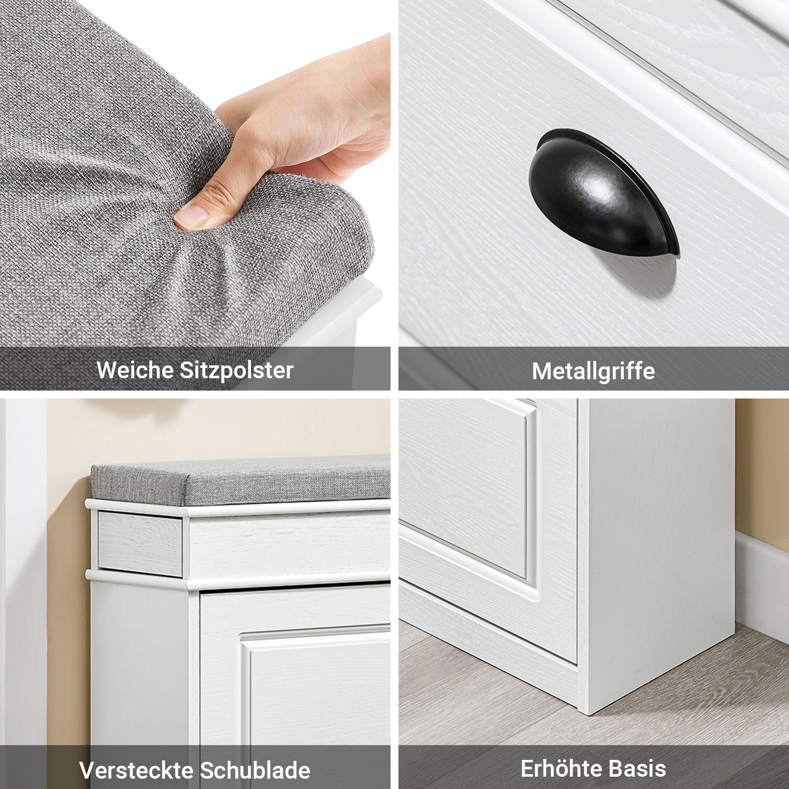 SoBuy | Schuhkipper | Schuhbank mit Klappe | Schuhschrank Weiß Vintage | FSR82-K-WG