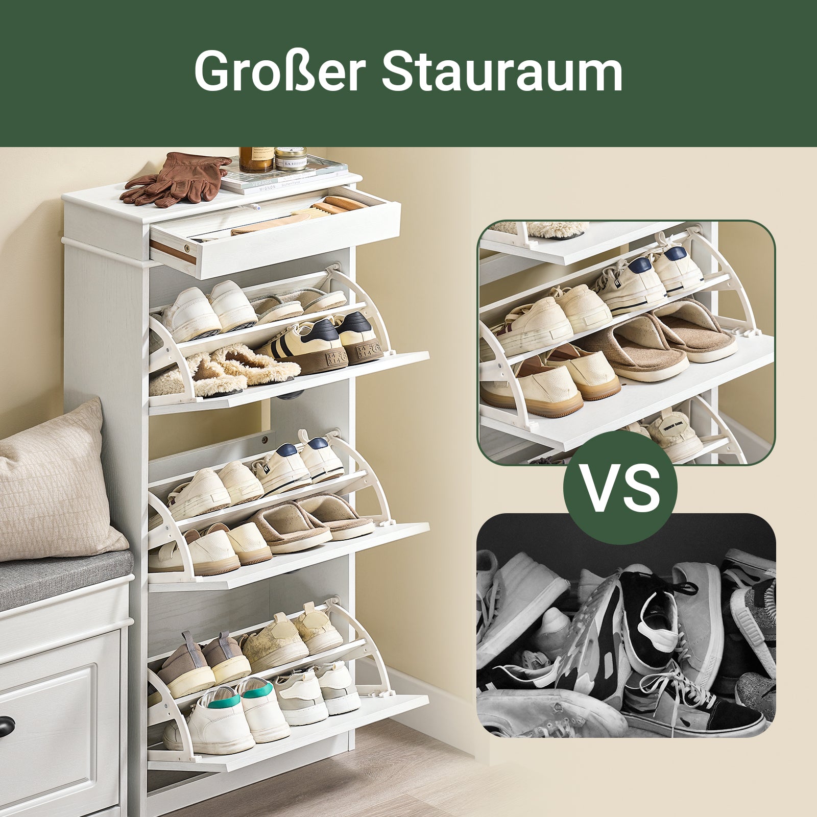 SoBuy | Schuhkipper | Schuhschrank mit 3 Klappen | Schuhkommode Weiß | FSR94-WG