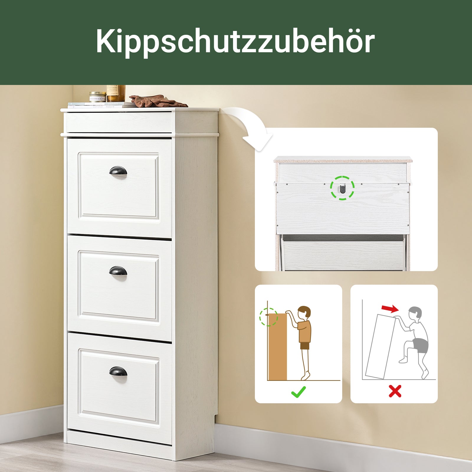 SoBuy | Schuhkipper | Schuhschrank mit 3 Klappen | Schuhkommode Weiß | FSR94-WG