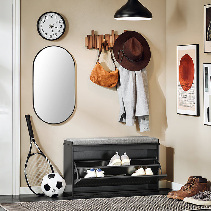 Vorverkauf | SoBuy | Schuhkipper | Schuhbank mit Klappe | mit Sitzkissen | Schwarz | FSR98-L-SCH