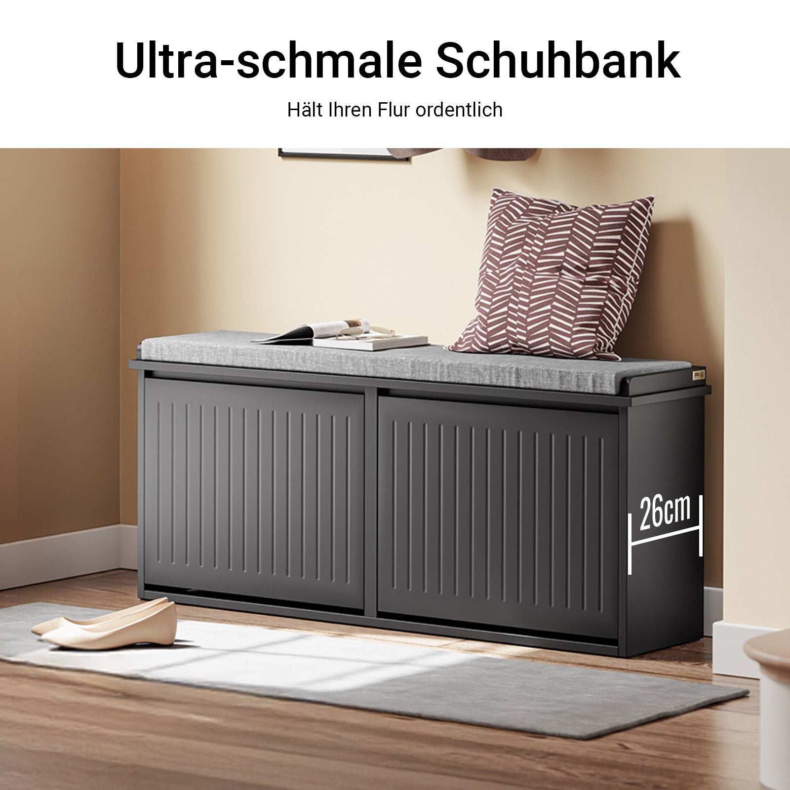 SoBuy | Schuhkipper | Schuhschrank mit 2 Klappen | Schuhbank mit Sitzkissen | Schwarz | FSR98-XL-SCH