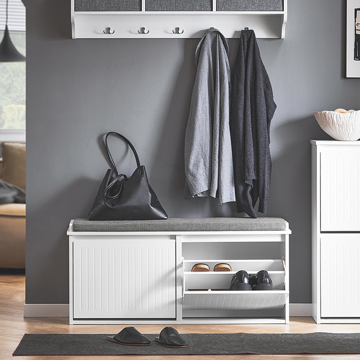 SoBuy | Schuhschrank mit 2 Klappen | Schuhbank mit Sitzkissen | Weiß | FSR98-XL-W