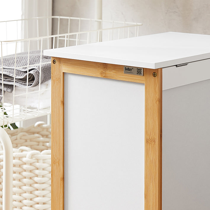 SoBuy | Wäschetruhe | Wäschesammler | Wäschekorb Natur-Weiß | FSS66-WN