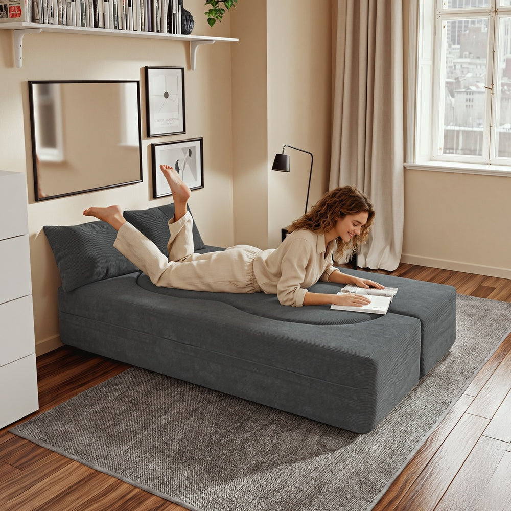 SoBuy | Schlafsofa | Schlafsofa & Schlafcouch in Dunkelgrau mit 2 Kissen | Dunkelgrau | FST101-DG