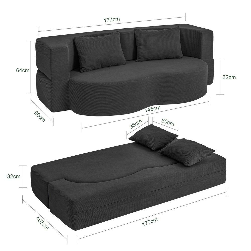 SoBuy | Schlafsofa | Schlafsofa klein mit Federkern & 2 Kissen | Schwarz | FST101-SCH