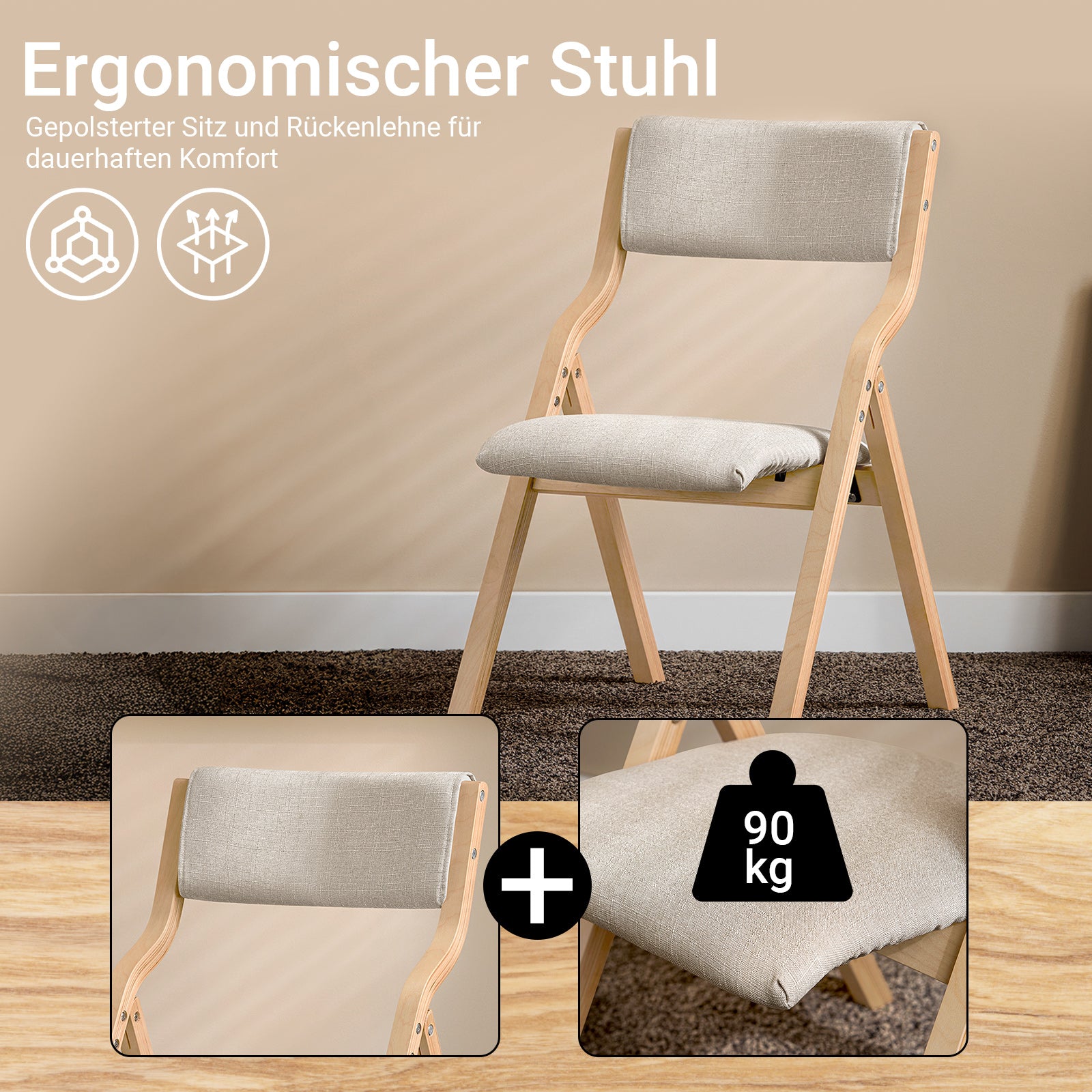 SoBuy | Set mit 2 Klappstühlen aus Holz | Küchenstuhl l Schreibtischstuhl Kinder | Hellgrau | FST40-HGx2