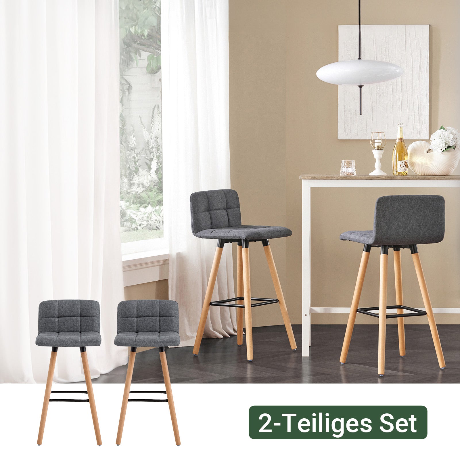 SoBuy | Barhocker 2er set | Tresenhocker | Sitzhöhe 68cm | Dunkelgrau | FST50-DGx2