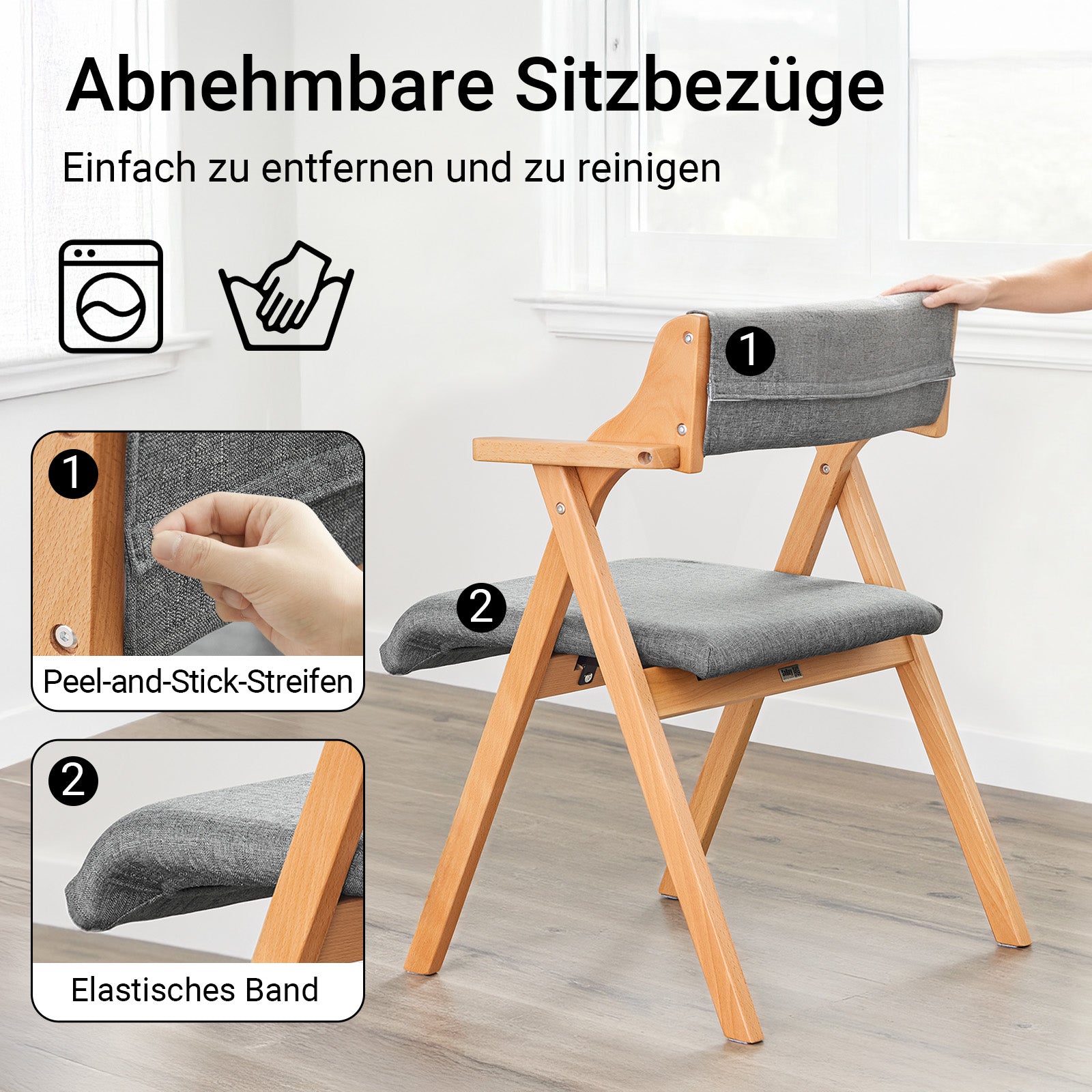 SoBuy Klappstühle 2er Set Holz gepolstert Hellgrau FST98-HGX2