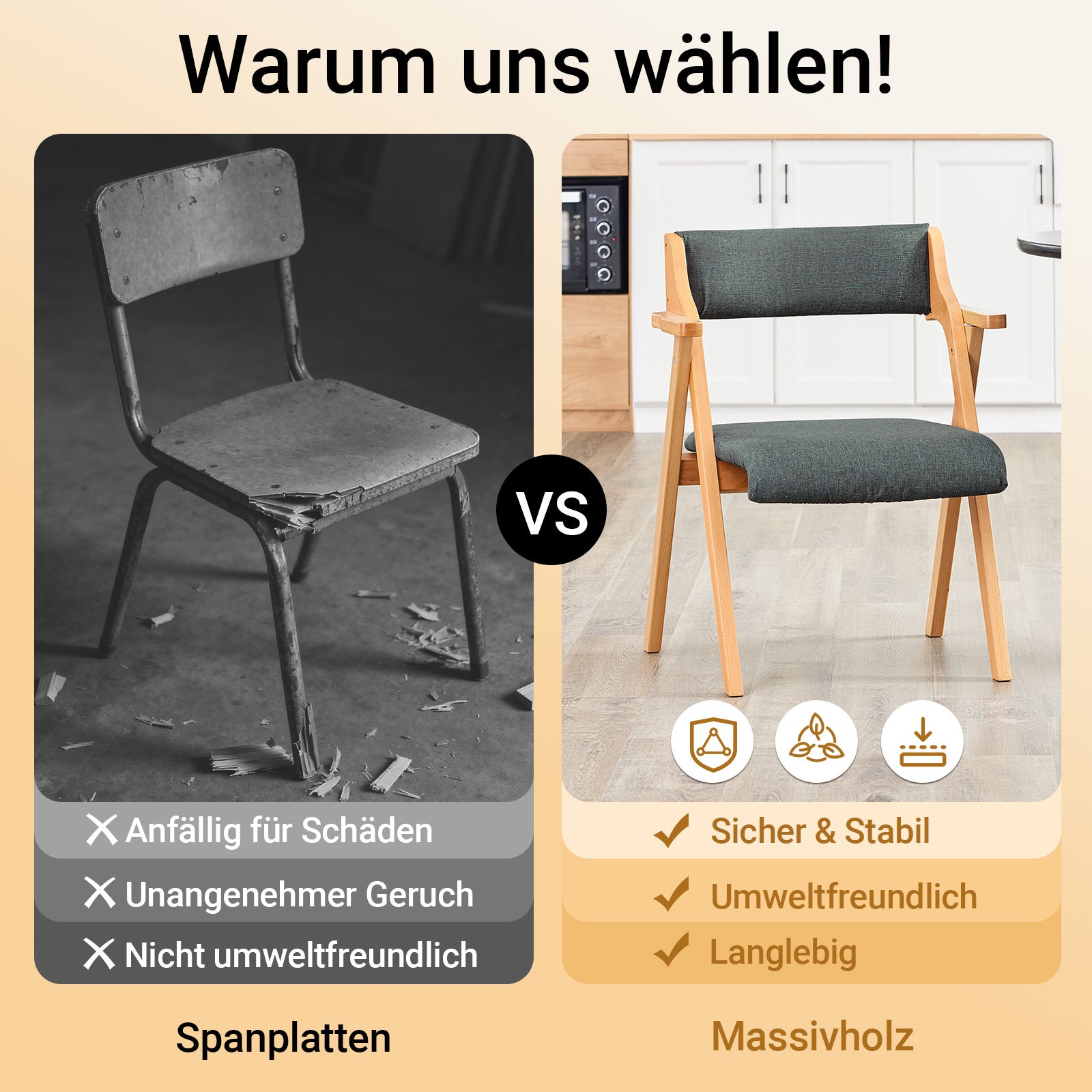 SoBuy Klappstühle 2er Set Vergrößerter&Verbreiterter Holz gepolstert Dunkelgrau FST98-SGX2