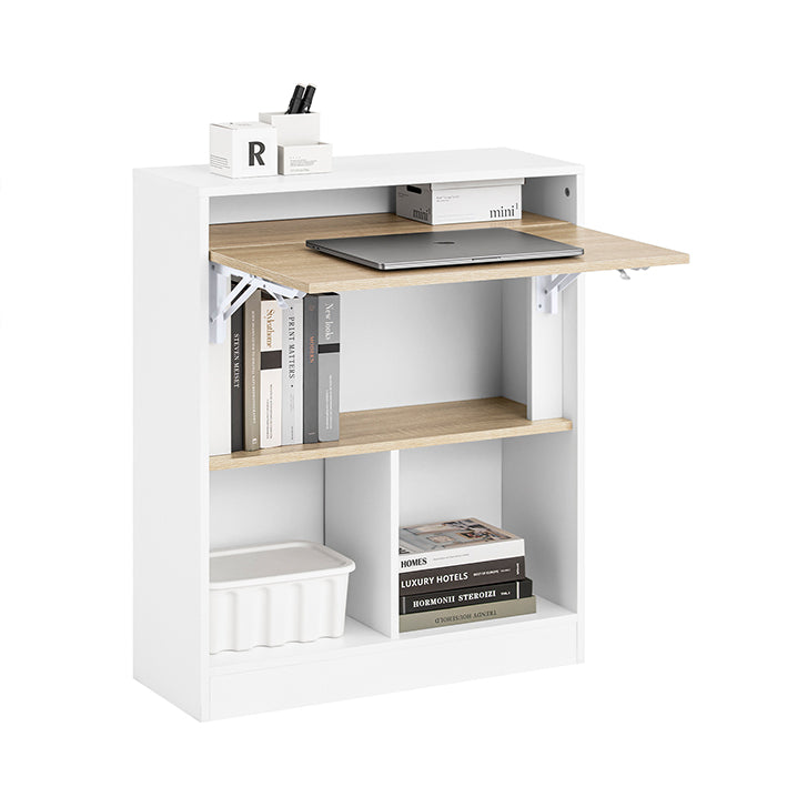 SoBuy Schreibtisch mit Klappbarer Arbeitsfläche Kompakter Computer Schreibtisch Arbeitstisch Weiß und Natur 70x57x85cm FWT104-WN –