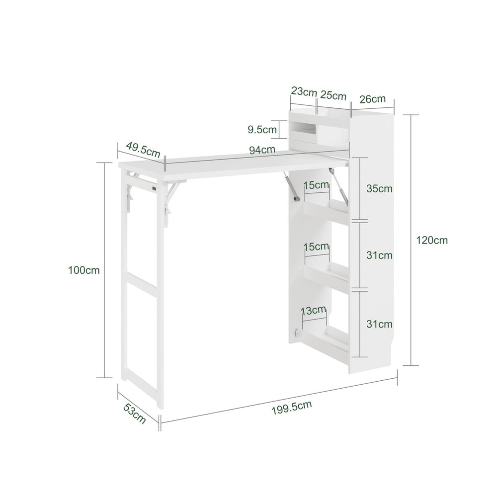 SoBuy | Küchenwagen | Freistehende Kücheninsel Weiß klappbar | White | 65.3×199.5×120 cm | FWT115-W
