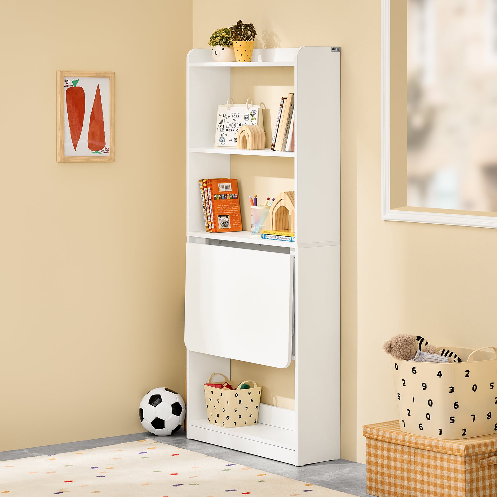 SoBuy | Klapptisch mit 5 Ablagen | Computertisch | Arbeitstisch | Weiß | FWT92-H-W