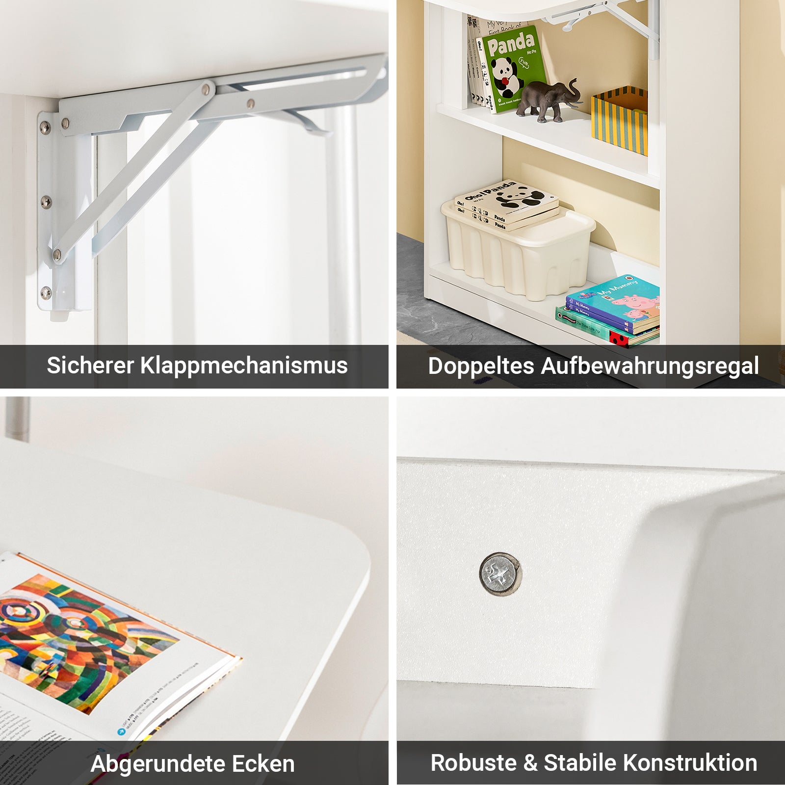 SoBuy | Klapptisch mit 3 Ablagen | Schreibtisch klappbar | Computertisch | Arbeitstisch | Weiß | FWT92-W