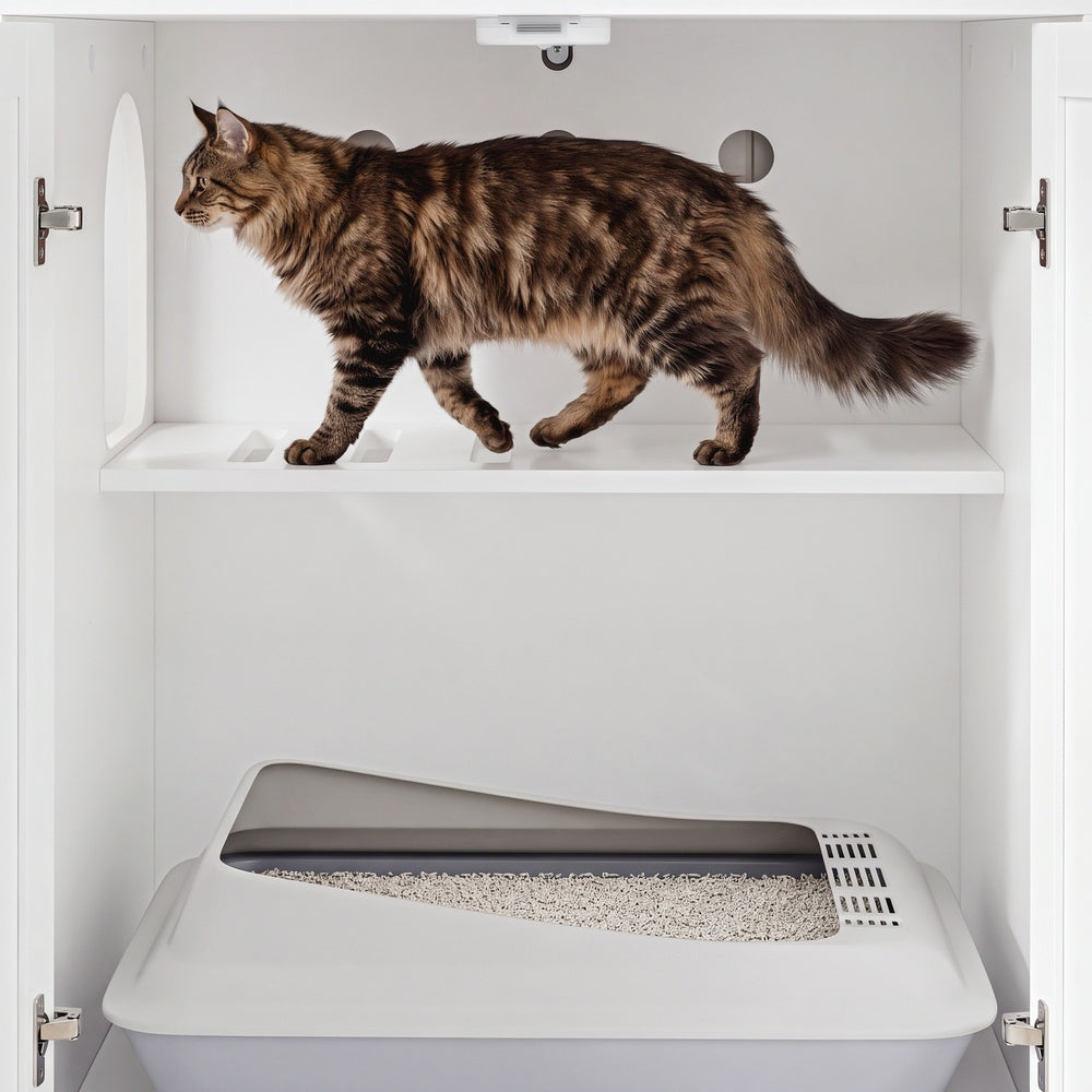 SoBuy Katzentoilettenschrank Mehrzweckschrank Kommode Weiß mit Katzenklo-Integration HAT10-E-W