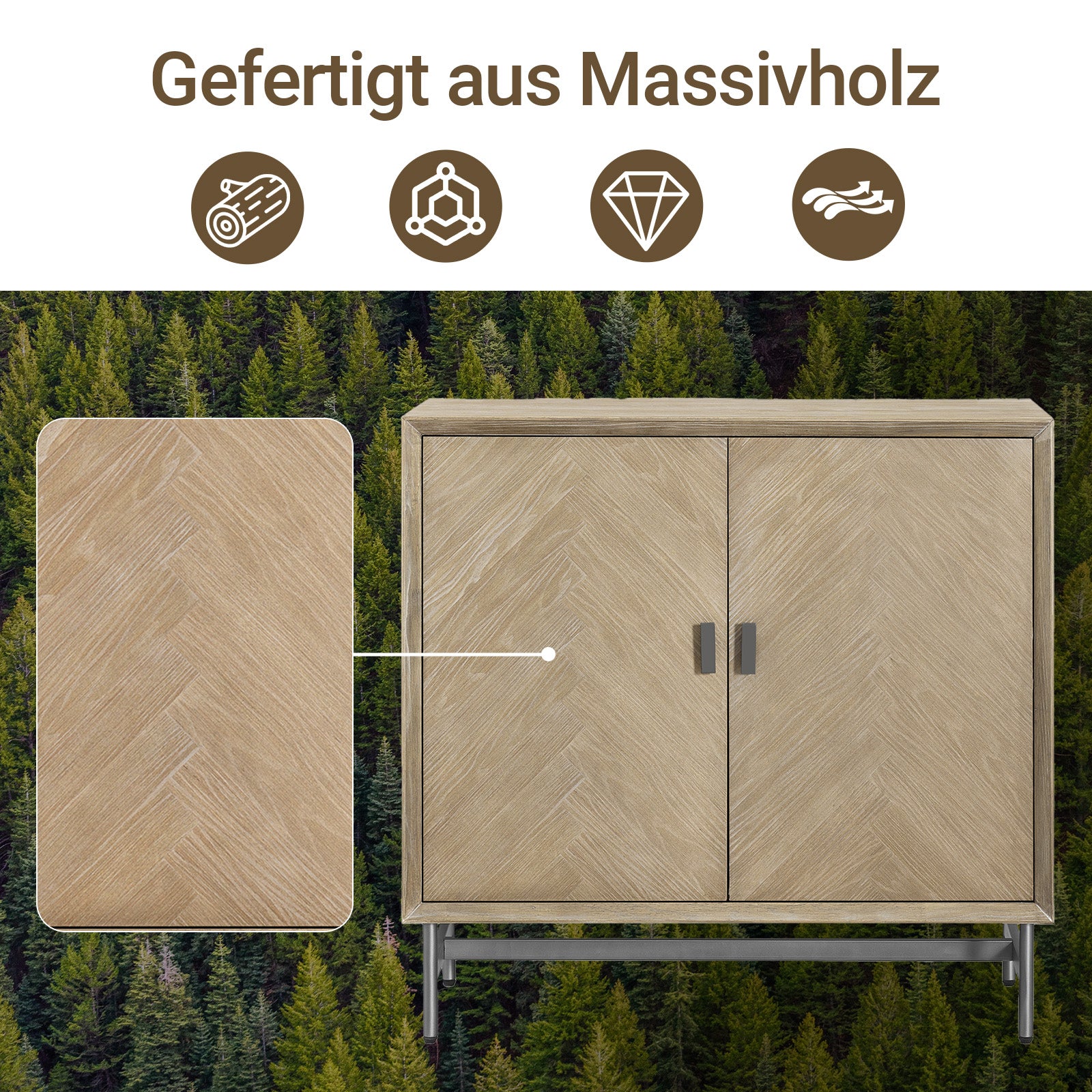 SoBuy | Sideboard Kommode Küchenschrank | vormontiert & stabil | 2 Türen | Gummibaumholz | HFSB06-N