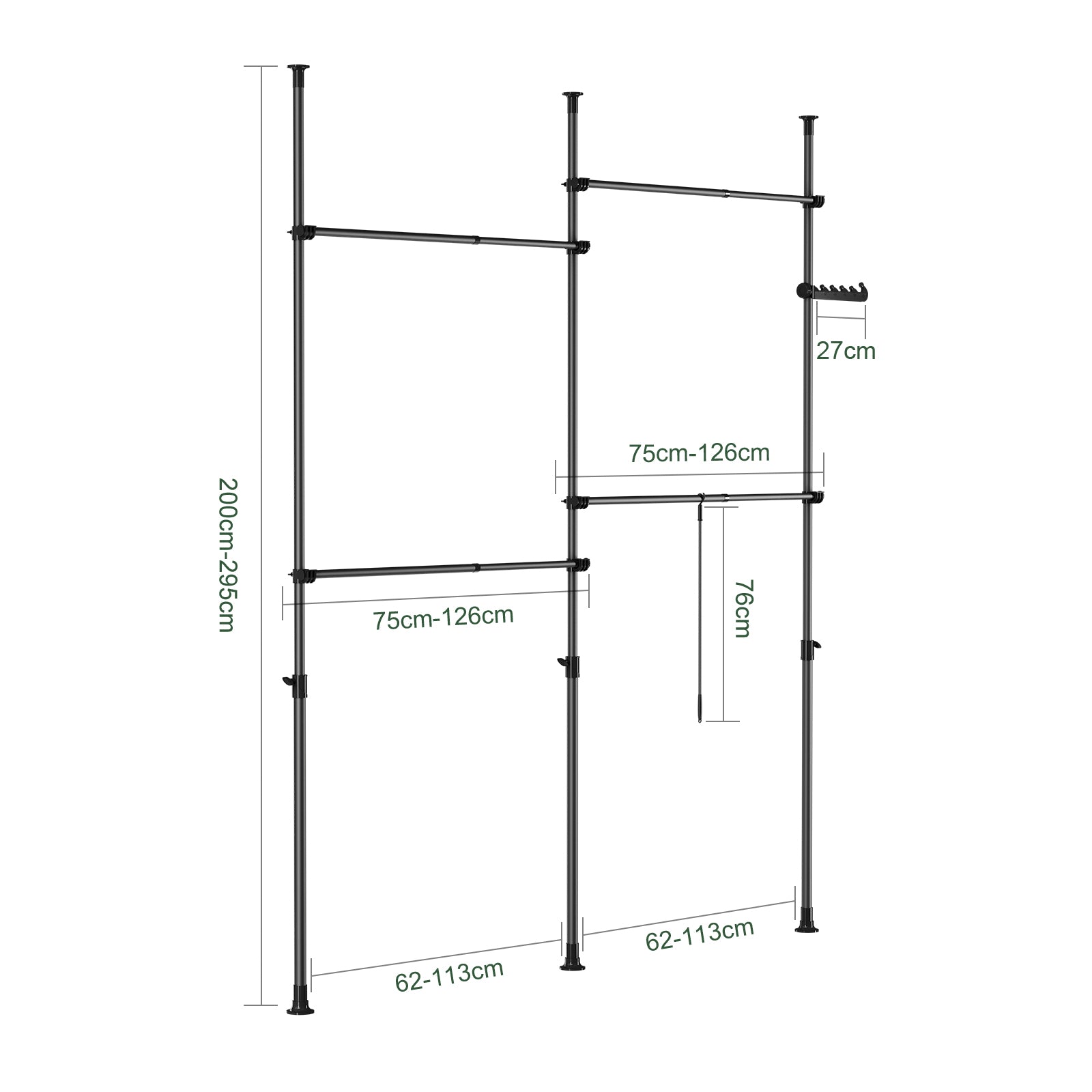 SoBuy | Teleskop Kleiderstange | Kleiderstangen System | Regalsystem | schwarz | KLS03-II-SCH