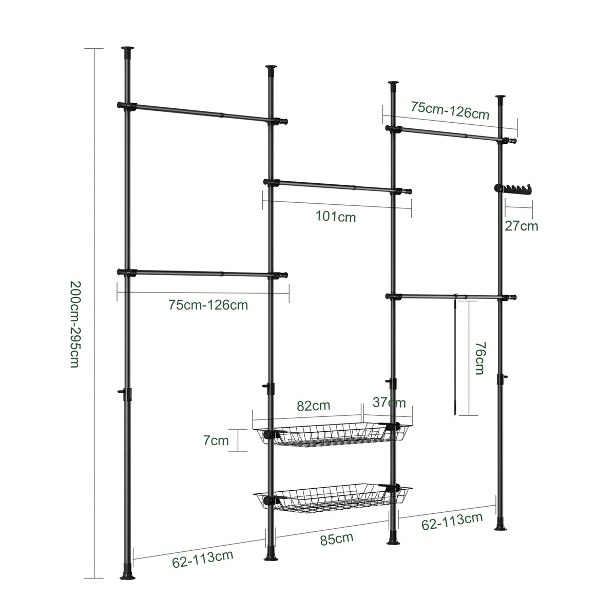AOKWAWALIY Teleskop Kleiderstange - Ausziehbare Wäschestange Mit Haken Aluminium