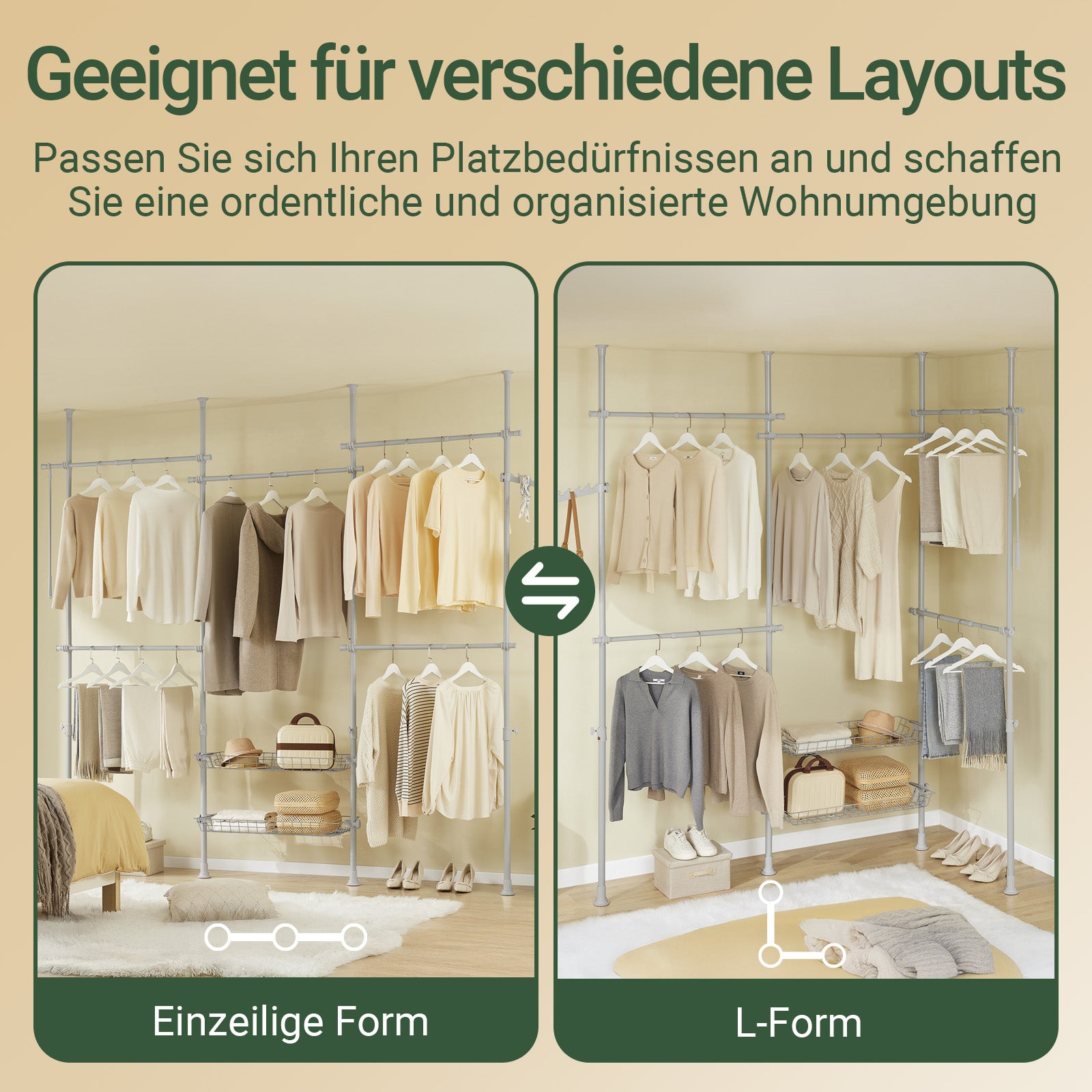 SoBuy | Teleskop Kleiderstange | Kleiderstangen System | Regalsystem | Hellgrau | KLS04-II-HG