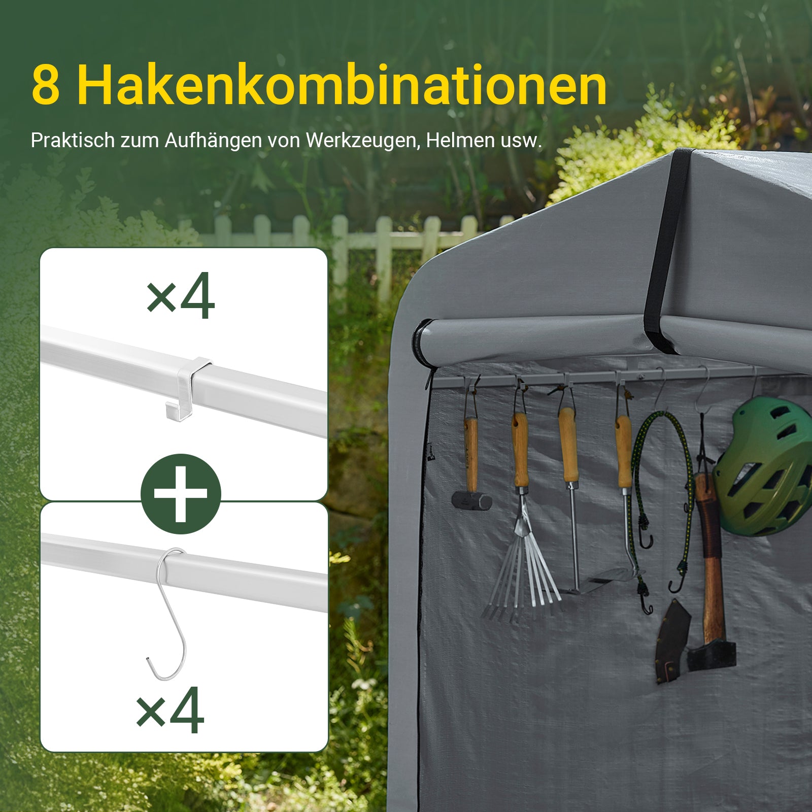 SoBuy | Foliengerätehaus | Fahrradgarage wetterfest Geräteschuppen | Grau 159x165x219cm KLS11-L-DG