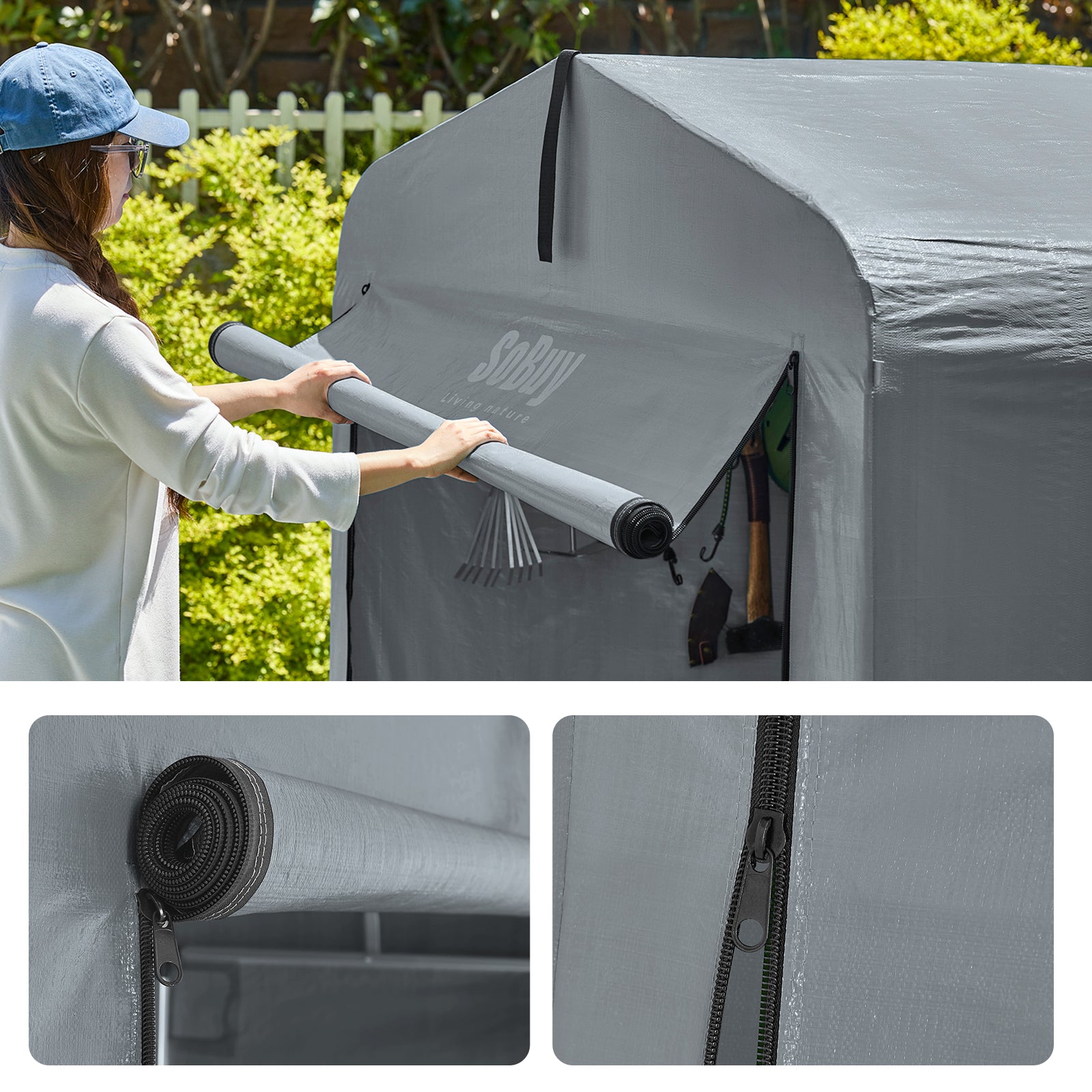 SoBuy | Foliengerätehaus | Fahrradgarage wetterfest Geräteschuppen | Grau 159x165x219cm KLS11-L-DG