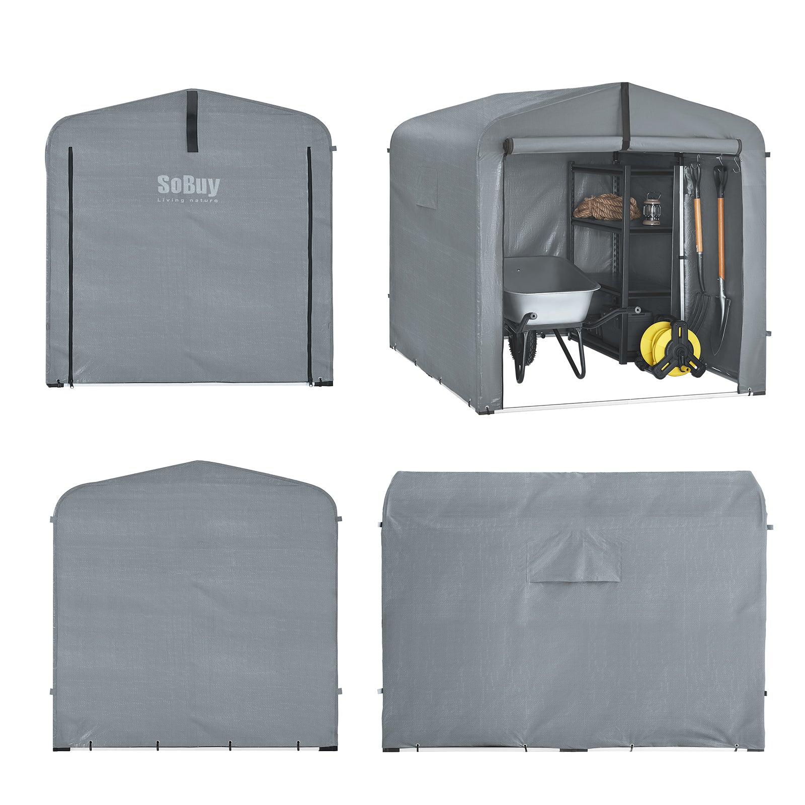 SoBuy | Foliengerätehaus | Fahrradgarage wetterfest Geräteschuppen | Grau 159x165x219cm KLS11-L-DG