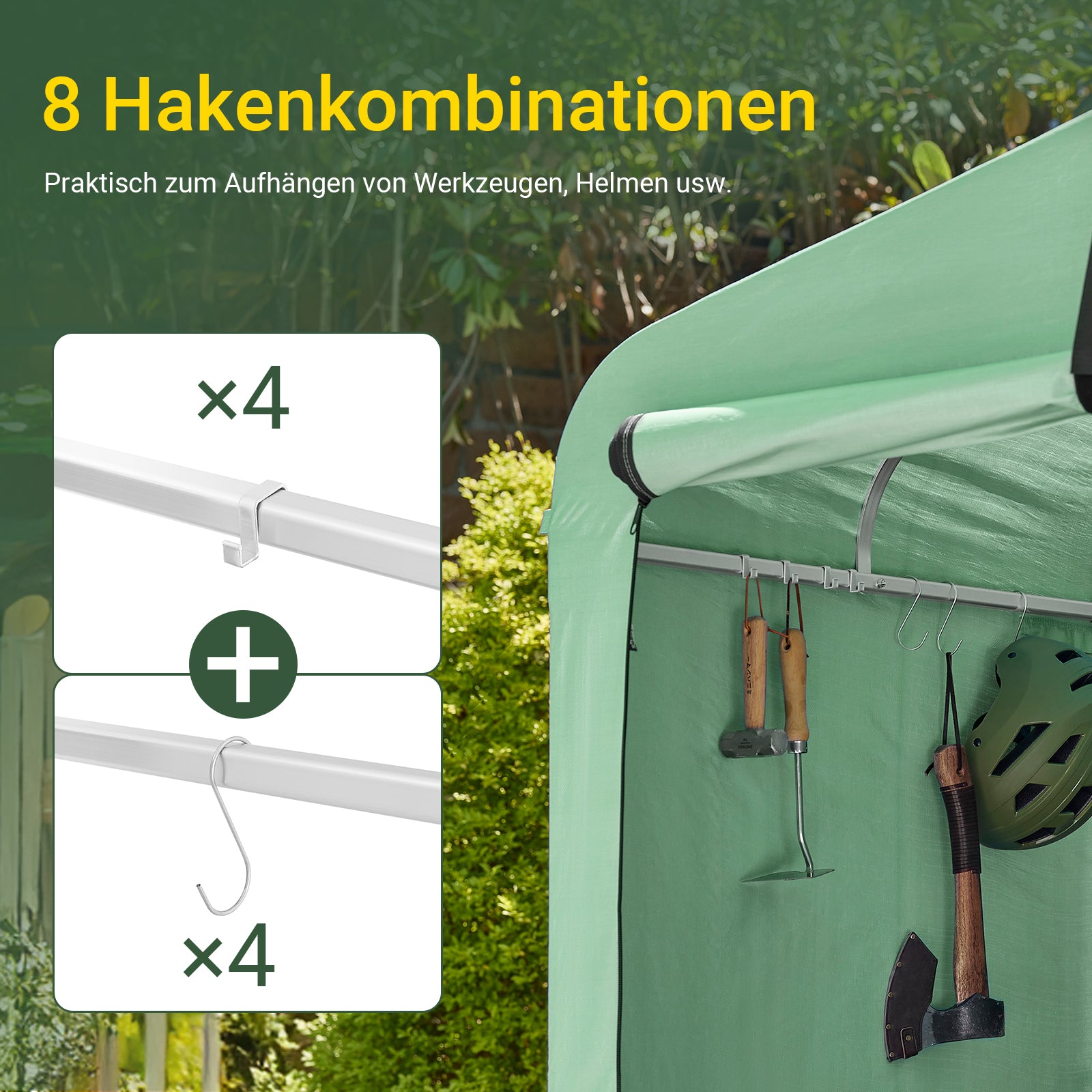 SoBuy | Foliengerätehaus | Fahrradgarage wetterfest Geräteschuppen | Grün 159x165x219cm KLS11-L-GR