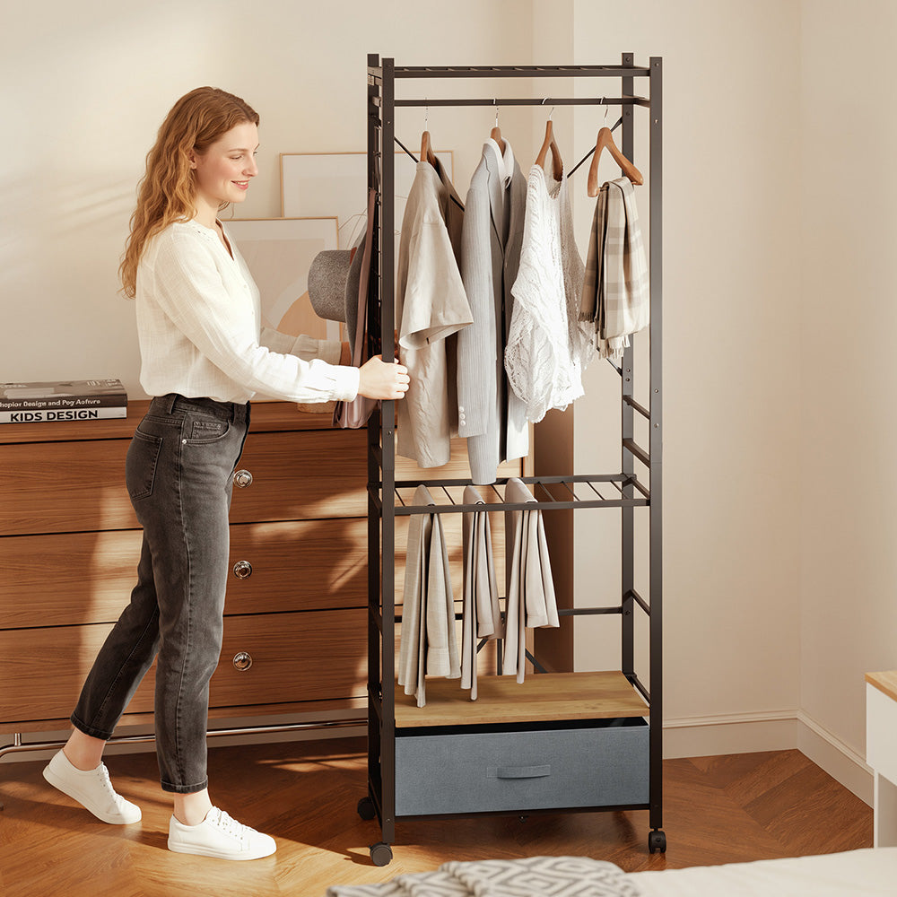 SoBuy | Kleiderständer | Kleiderständer auf Rollen schwarz Metall mit | Dark Gray | KLS23-SCH