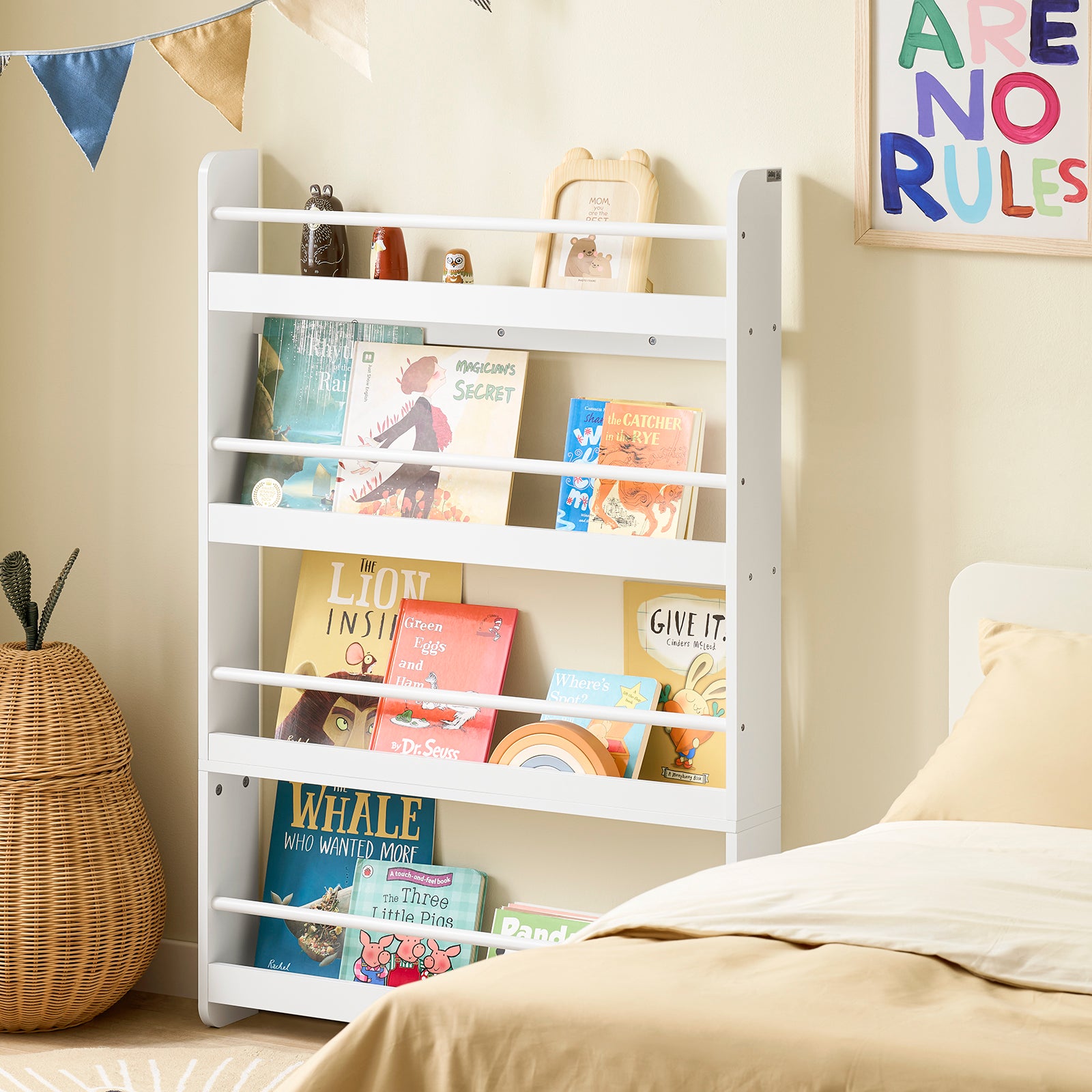 SoBuy | Kinder Bücherregal | Wandregal für Kinder | mit 4 Ablagen | KMB08-II-W