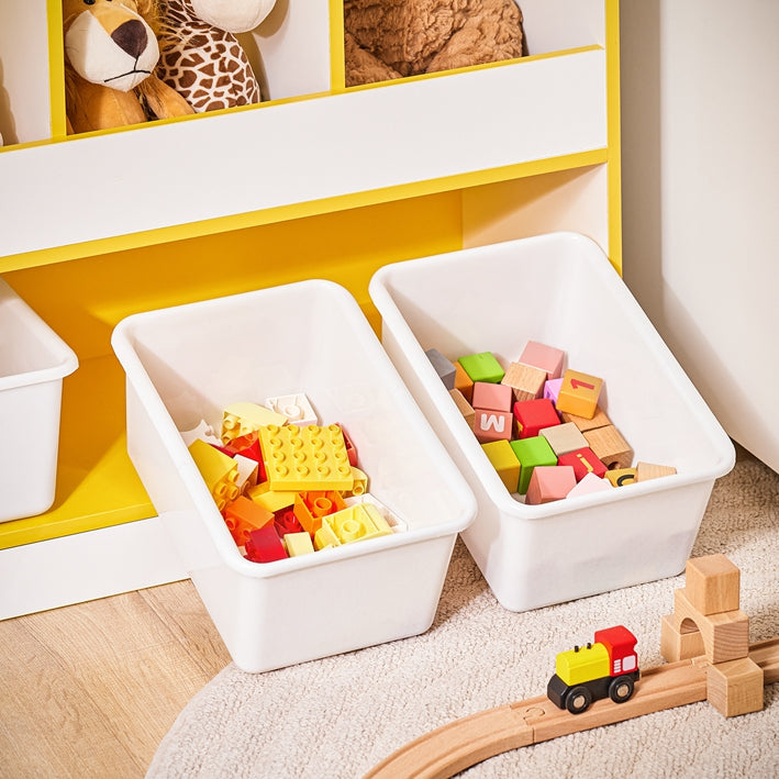 SoBuy | Kinderbücherregal | Spielzeugtruhe | Aufbewahrungsregal Kinderzimmer | Gelb/Weiß | KMB107-G