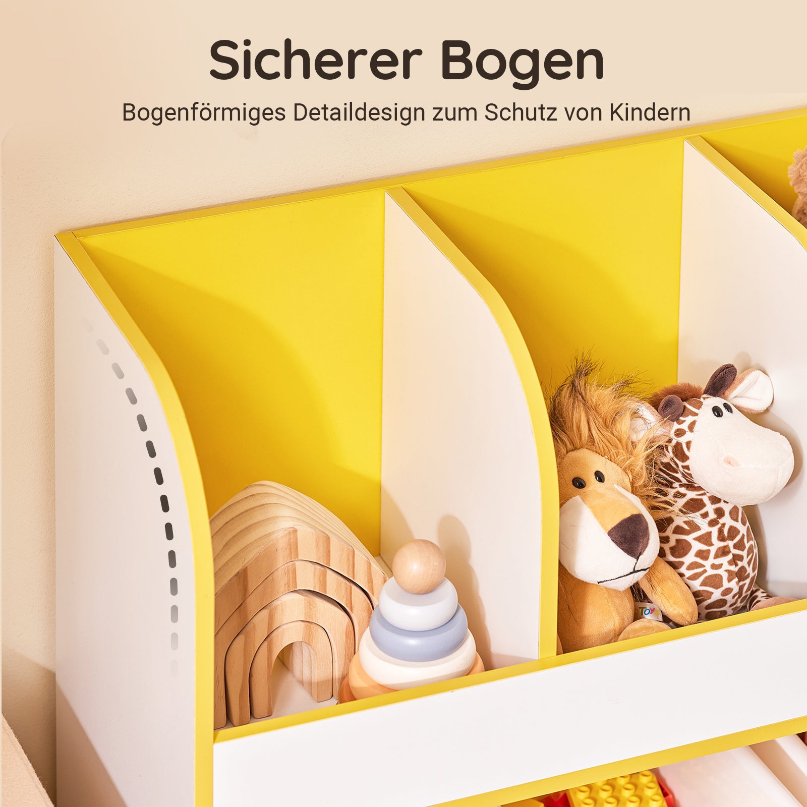 SoBuy | Kinderbücherregal | Spielzeugtruhe | Aufbewahrungsregal Kinderzimmer | Gelb/Weiß | KMB107-G
