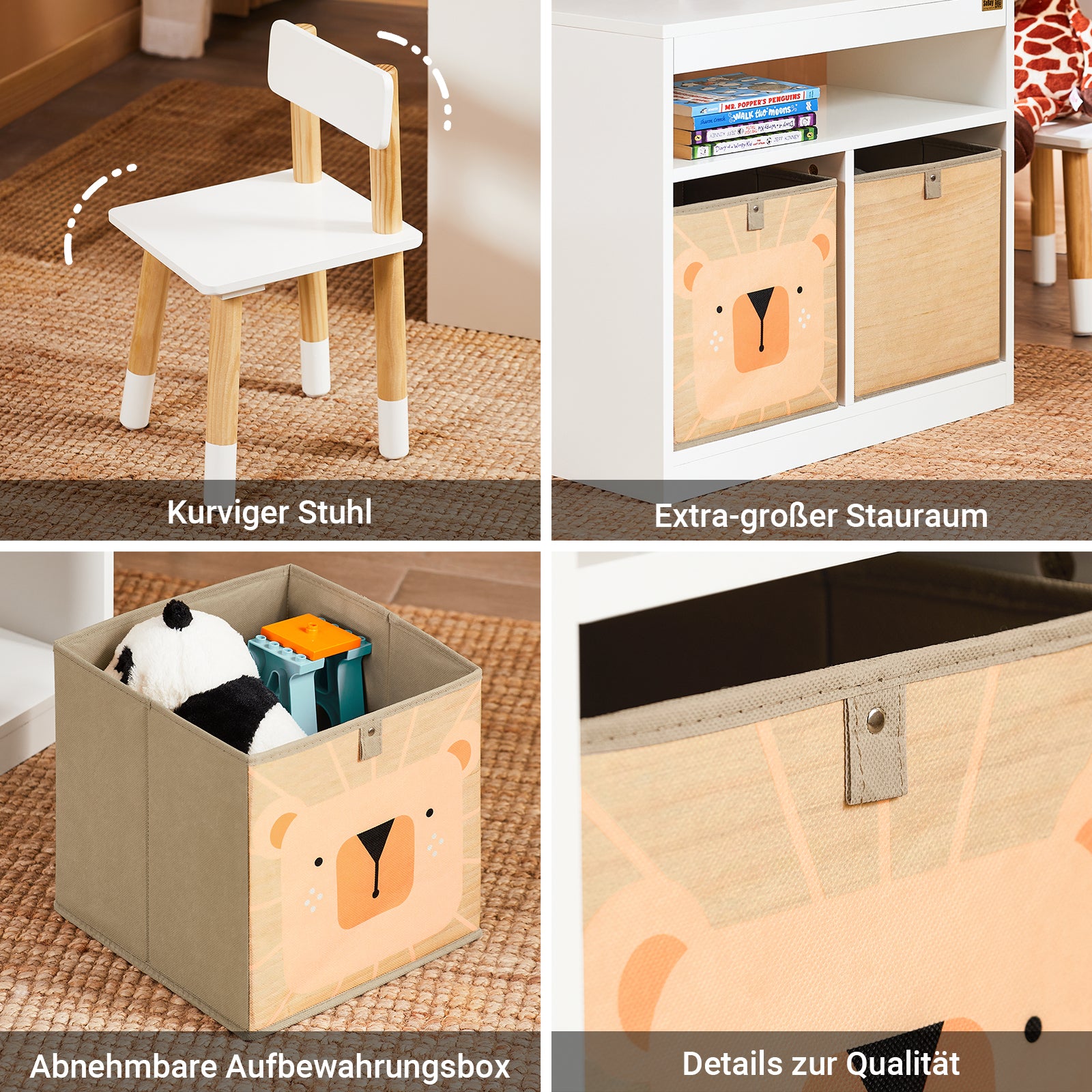 SoBuy | Kindertisch mit 2 Stühlen | Kindersitzgruppe mit Stauraum | Spieltisch | Tisch Stuhl Set | Weiß | KMB113-W