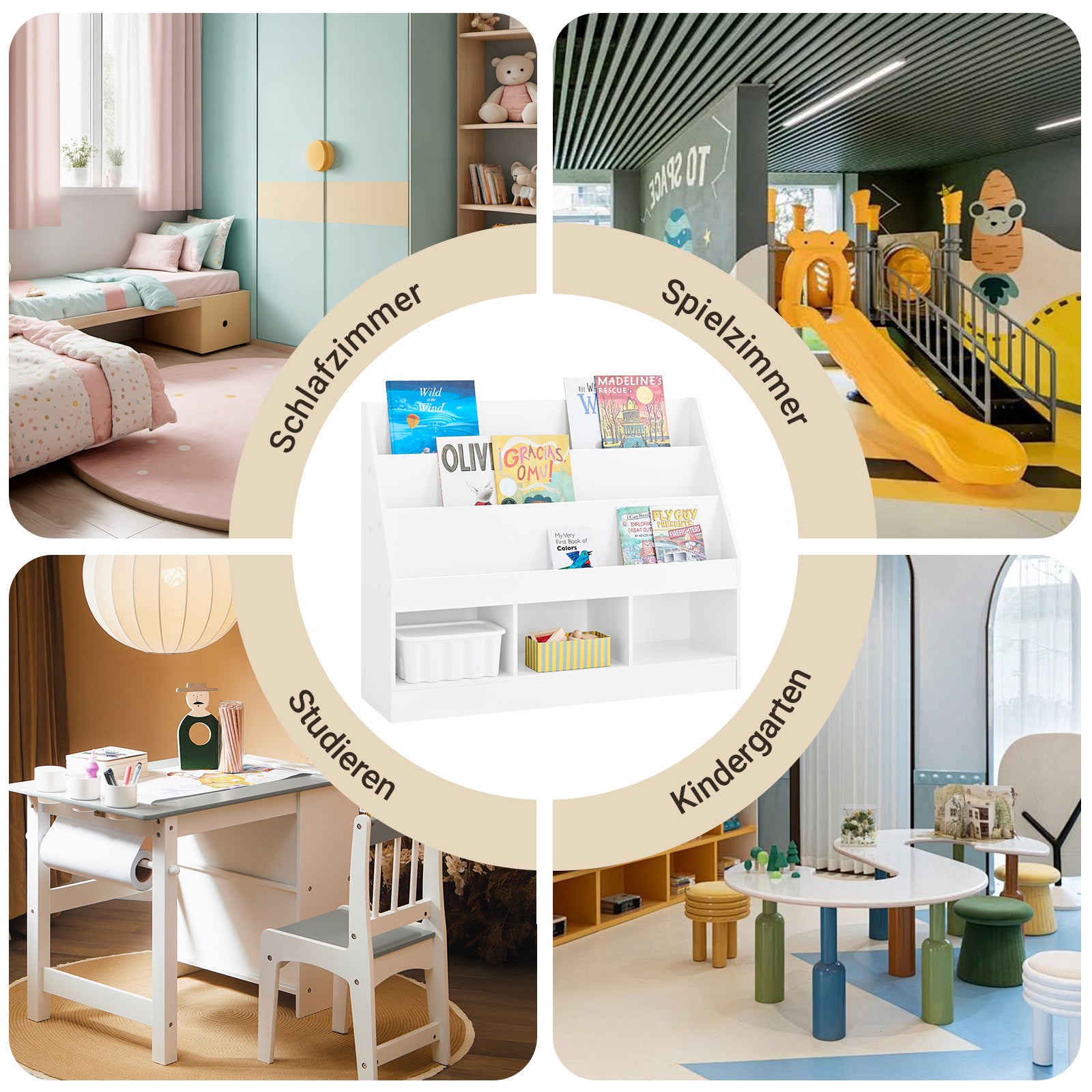 SoBuy | Kinderregal | mit 3 Ablagefächern | Spielzeug Aufbewahrung Regal | Weiß & Praktisch 100x80x30 | KMB118-W