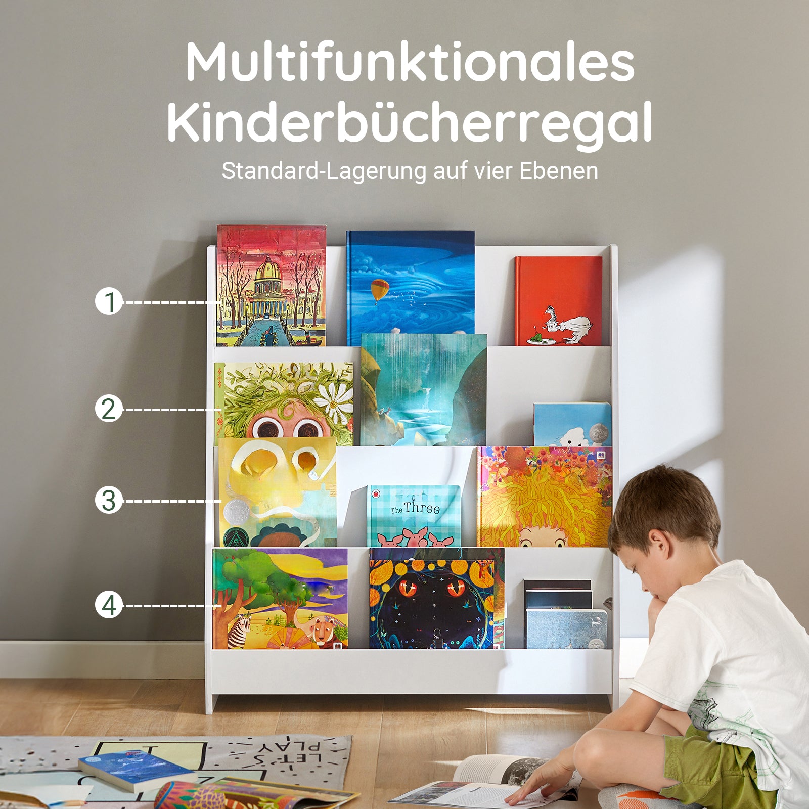SoBuy | Kinderbücherregal | Zeitungsständer | Aufbewahrungsregal für Kinder | KMB32-W