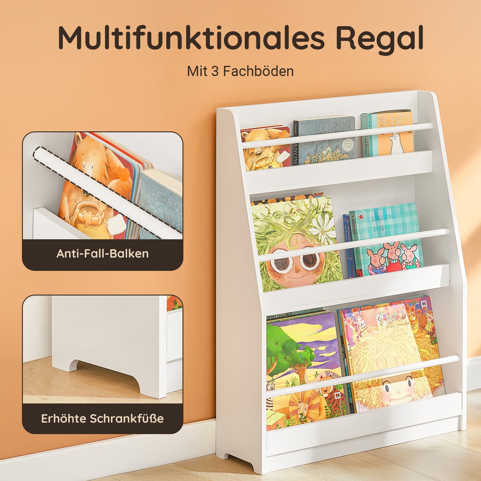 SoBuy | Kinderregal | Wandregal | Aufbewahrungsregal für Kinder | KMB45-W